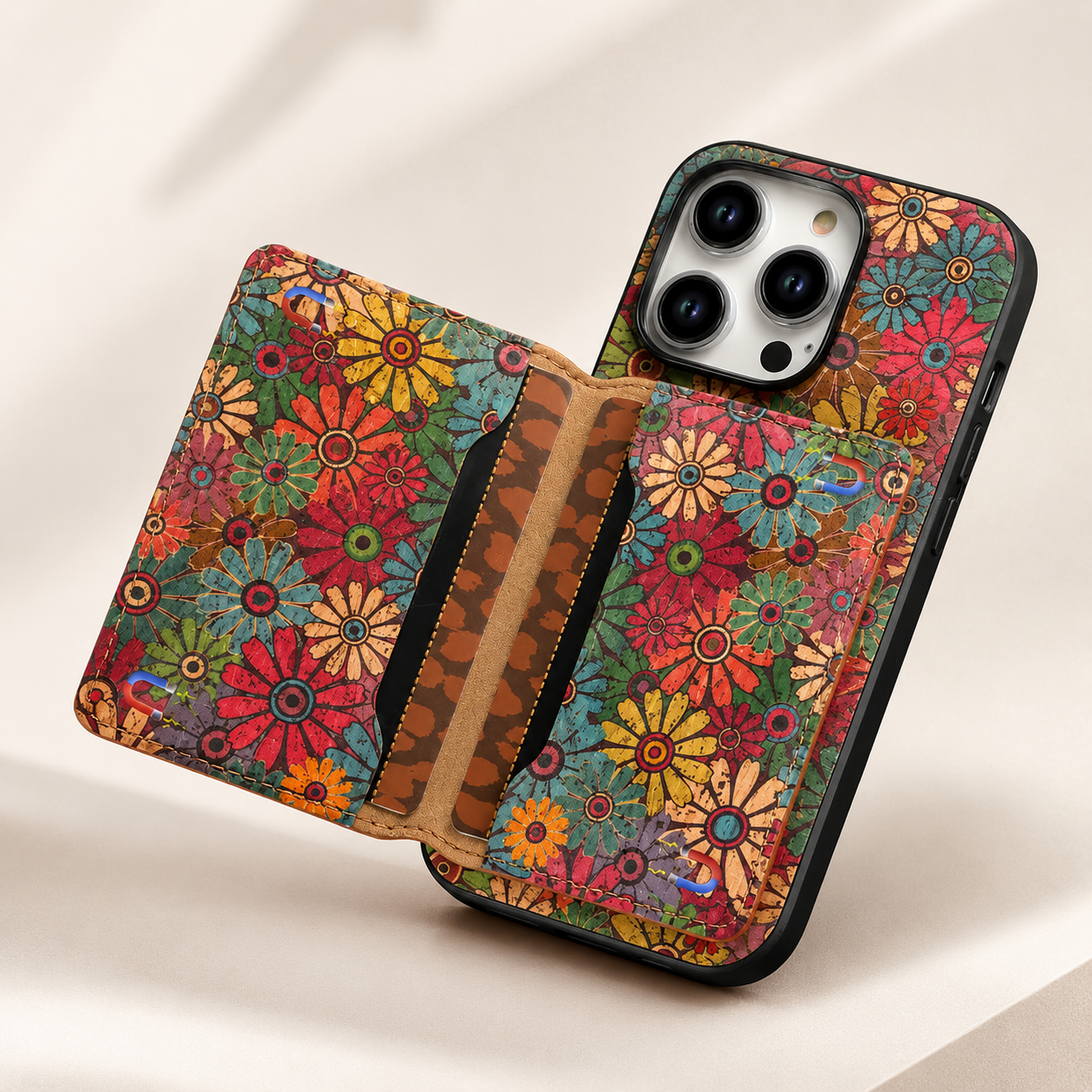Premium iPhone Case Flower Pattern Leather Wallet Cover Magnetic Closure Card Holder Stand Function Shockproof Protective Flip Case Full Coverage Design