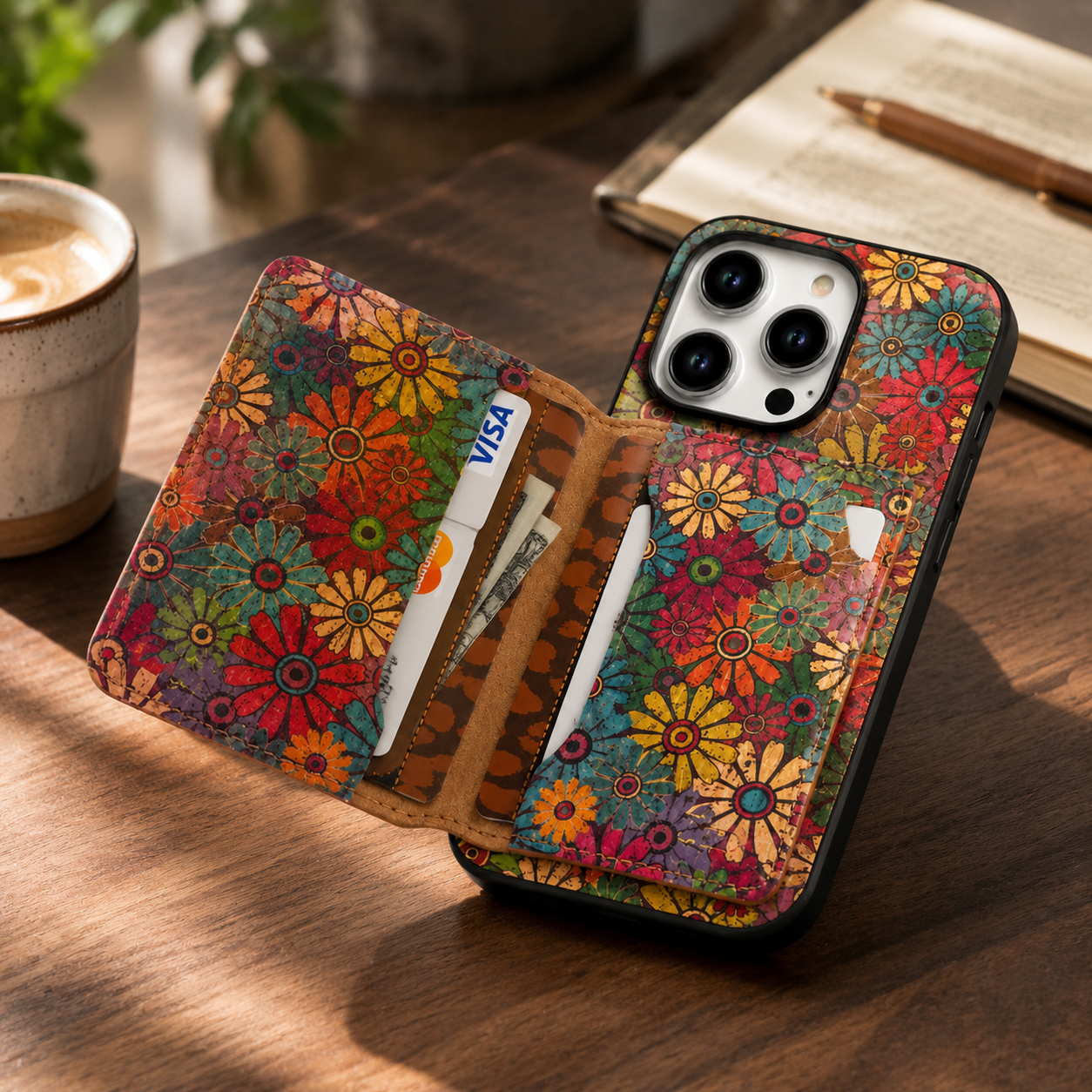 Premium iPhone Case Flower Pattern Leather Wallet Cover Magnetic Closure Card Holder Stand Function Shockproof Protective Flip Case Full Coverage Design