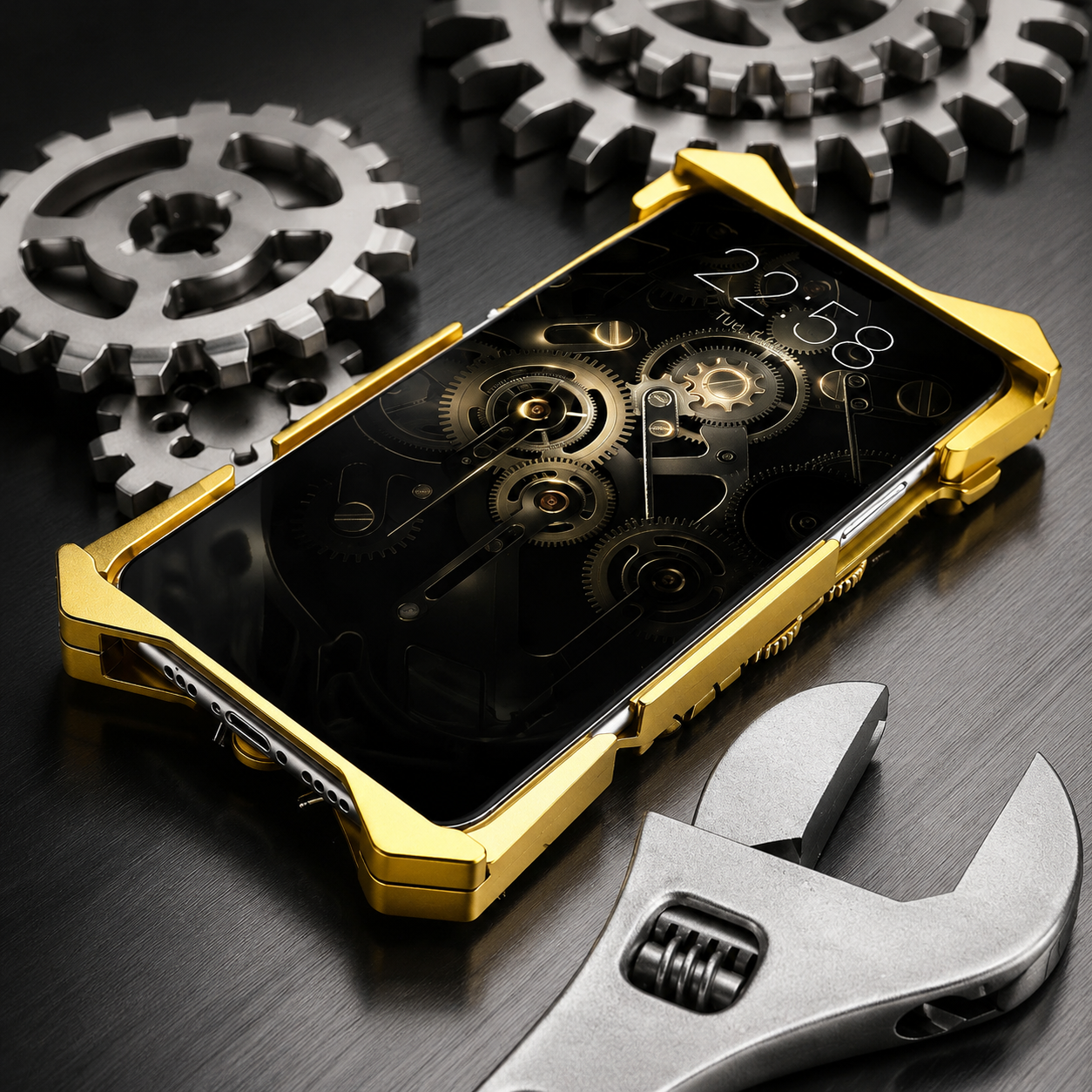 Premium iPhone Case Gear Compass Skull Cover MagSafe Compatible Shockproof Protective Case 3D Metal Style Design Camera Lens Screen Protection Full Coverage