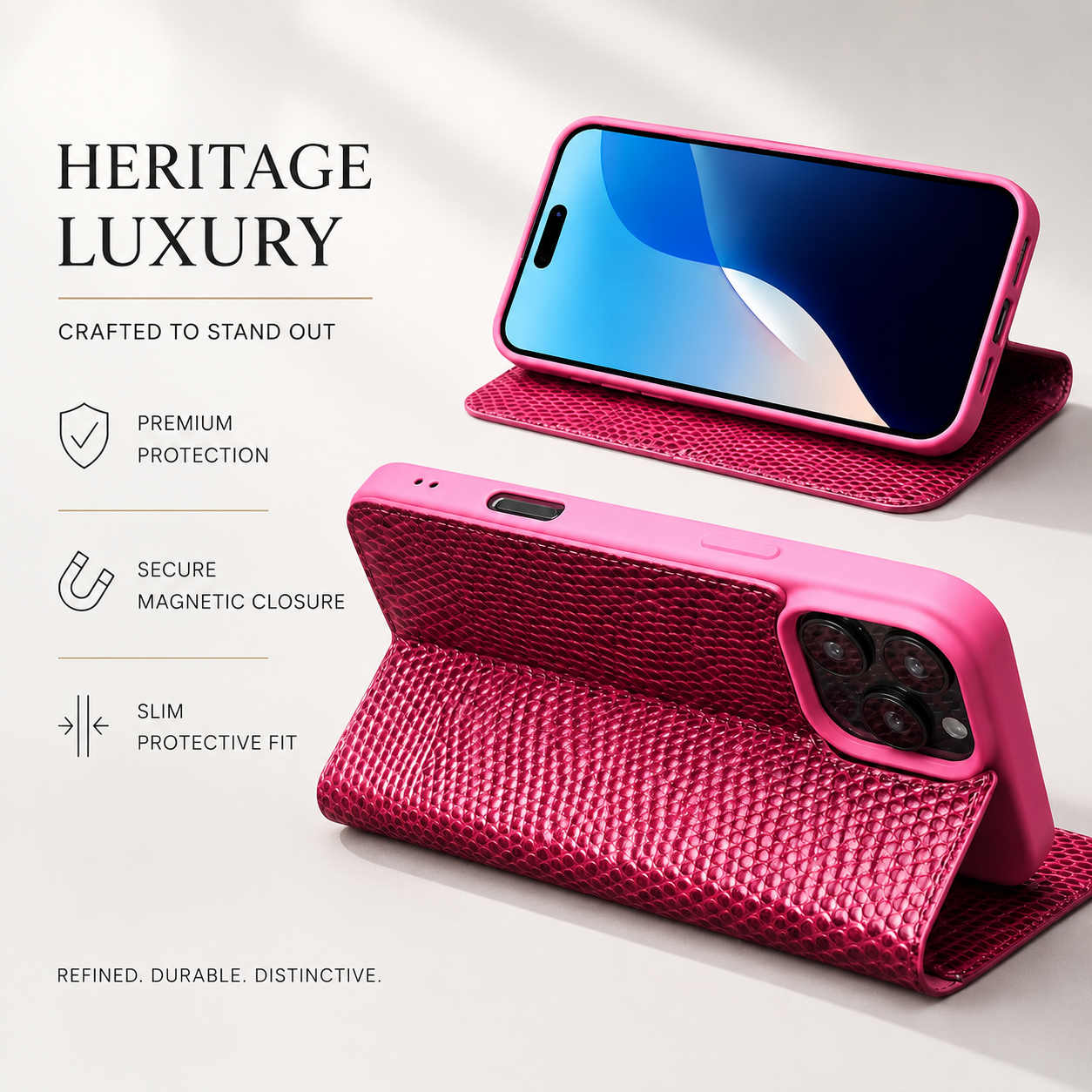 Premium iPhone Case Genuine Cowhide Leather Flip Wallet Protective Cover Crocodile Grain Card Holder Magnetic Stand Shockproof Full Body Design