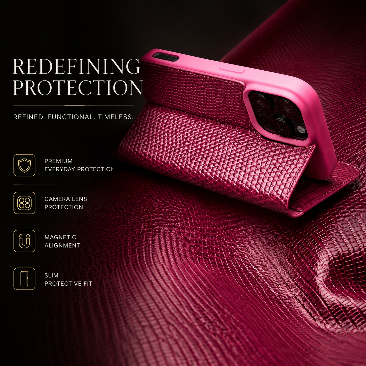 Premium iPhone Case Genuine Cowhide Leather Flip Wallet Protective Cover Crocodile Grain Card Holder Magnetic Stand Shockproof Full Body Design