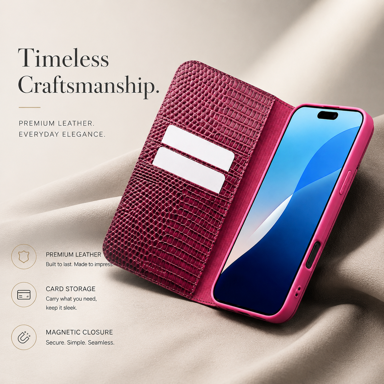 Premium iPhone Case Genuine Cowhide Leather Flip Wallet Protective Cover Crocodile Grain Card Holder Magnetic Stand Shockproof Full Body Design