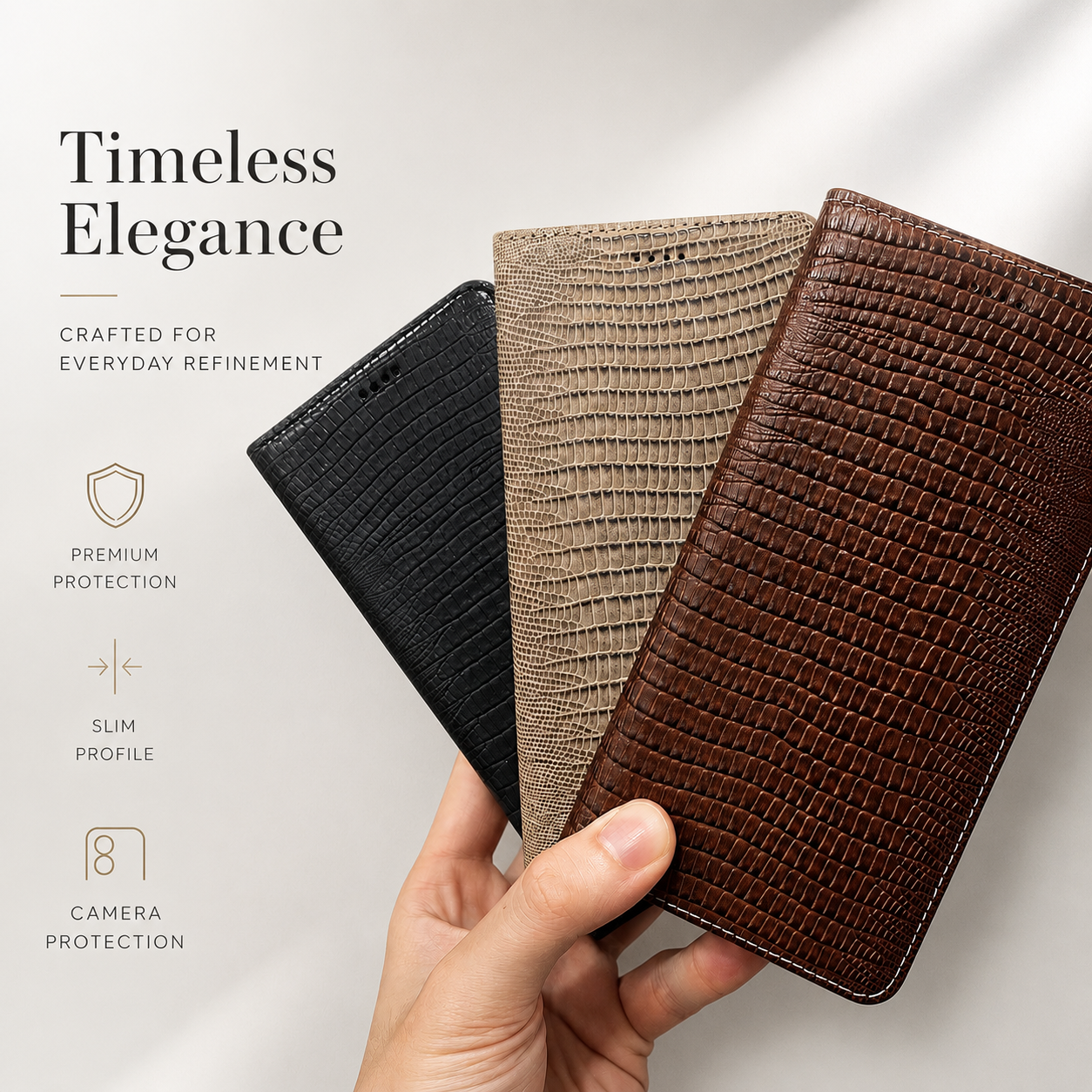 Premium iPhone Case Genuine Cowhide Leather Flip Wallet Protective Cover Crocodile Grain Card Holder Magnetic Stand Shockproof Full Body Design