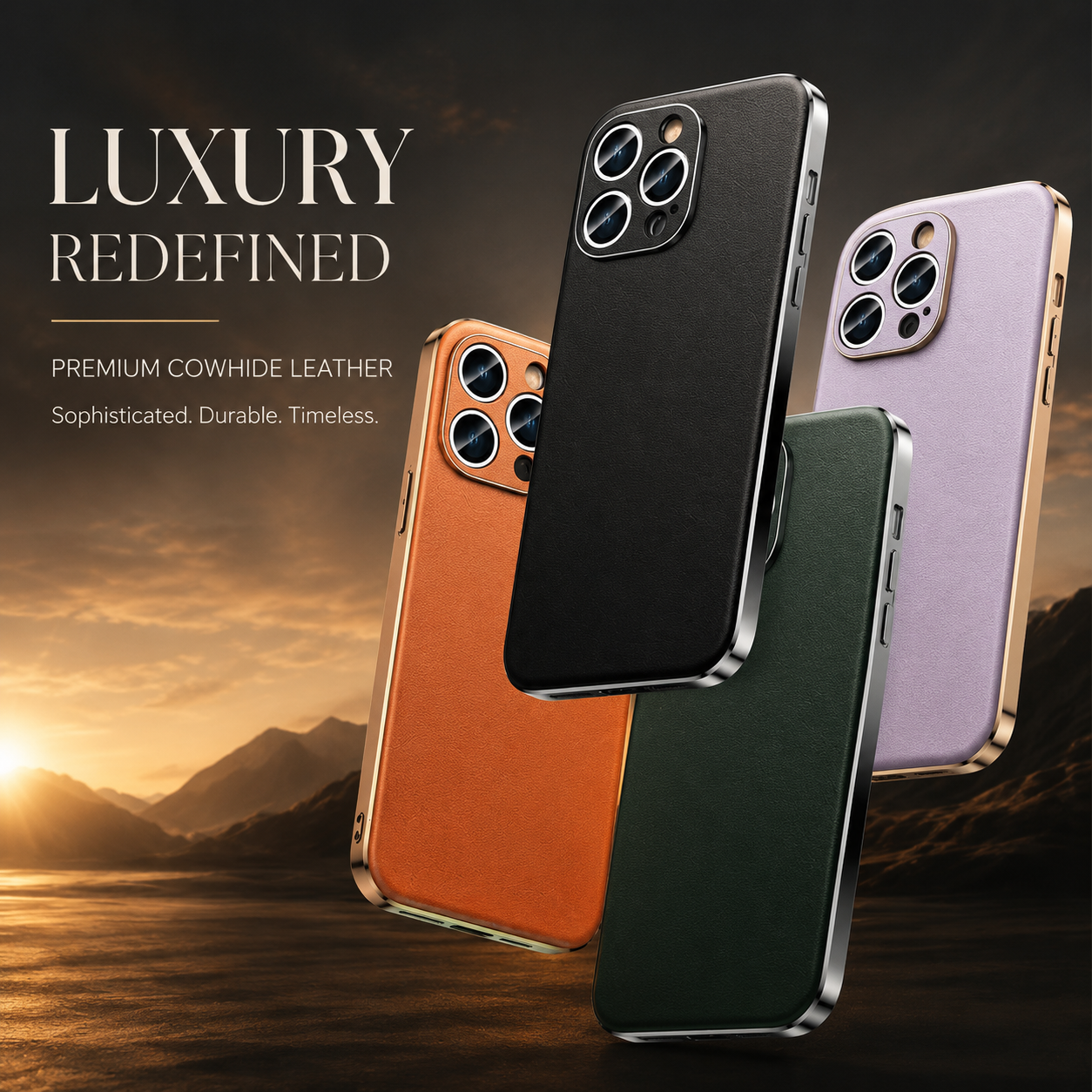 Premium iPhone Case Genuine Cowhide Leather Plated Frame Shockproof Protective Cover Full Lens Protection Camera Guard Slim Luxury Design