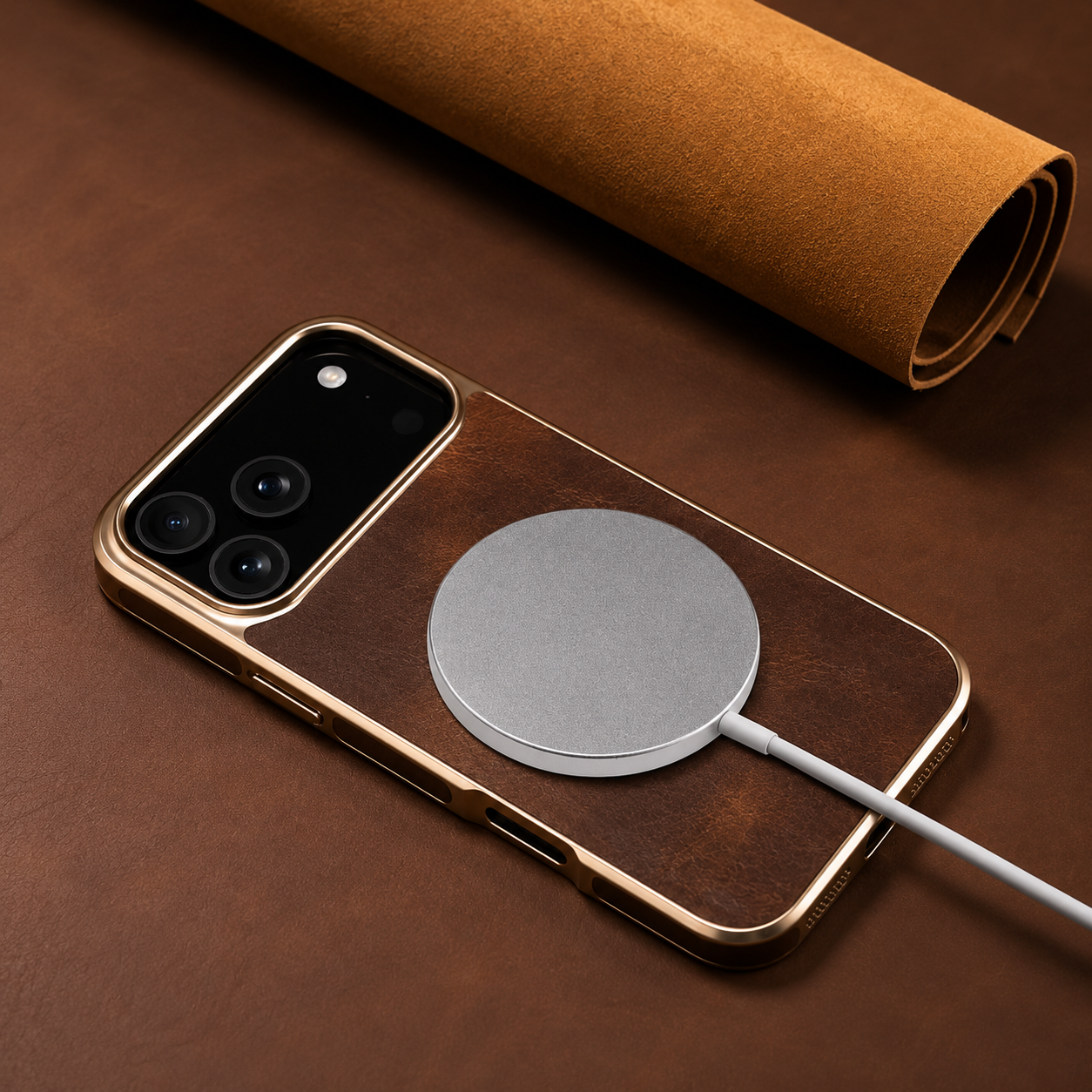 Premium iPhone Case Genuine Cowhide Leather Protective Cover Electroplated Frame Shockproof Non Slip Heat Resistant Scratch Resistant Slim Full Coverage