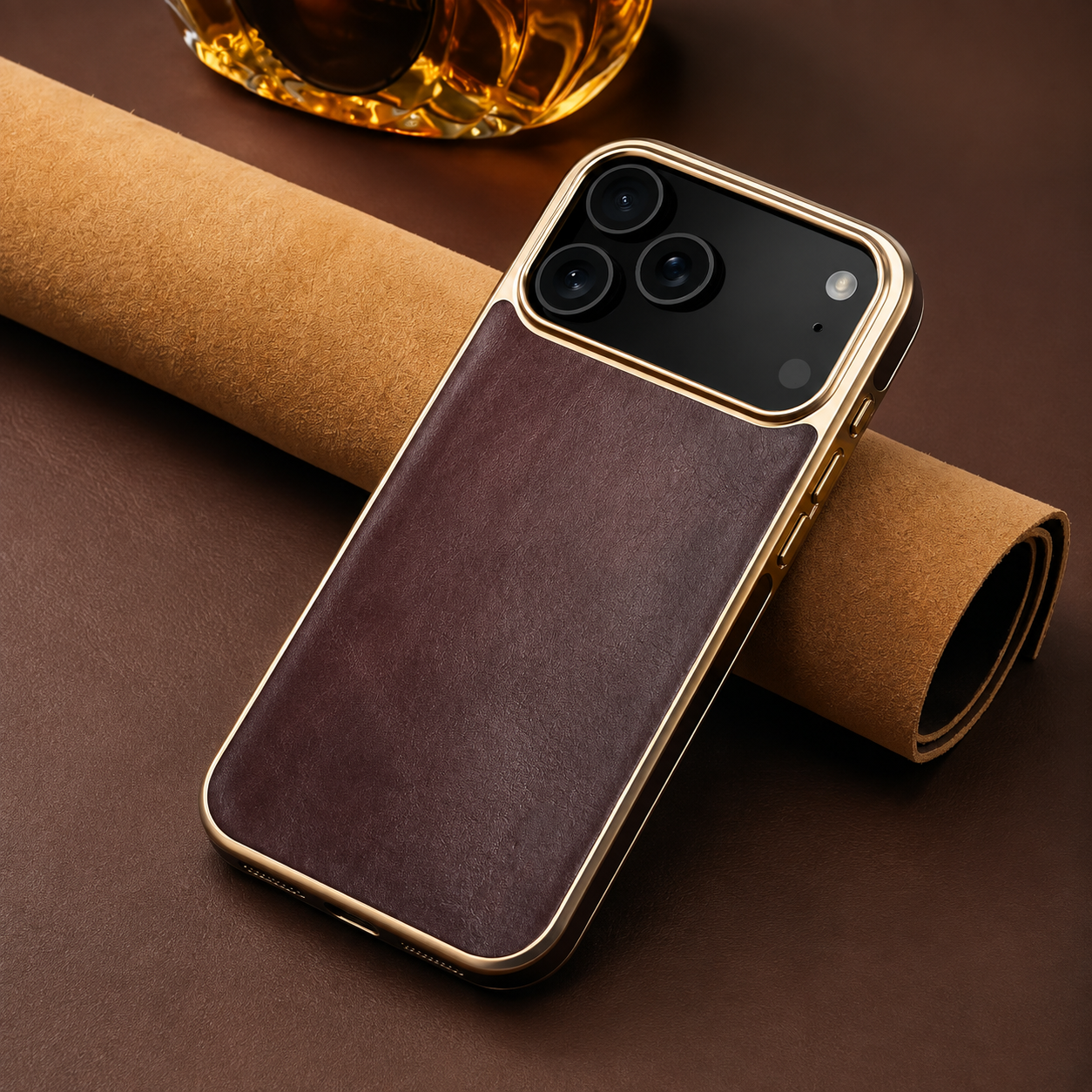 Premium iPhone Case Genuine Cowhide Leather Protective Cover Electroplated Frame Shockproof Non Slip Heat Resistant Scratch Resistant Slim Full Coverage