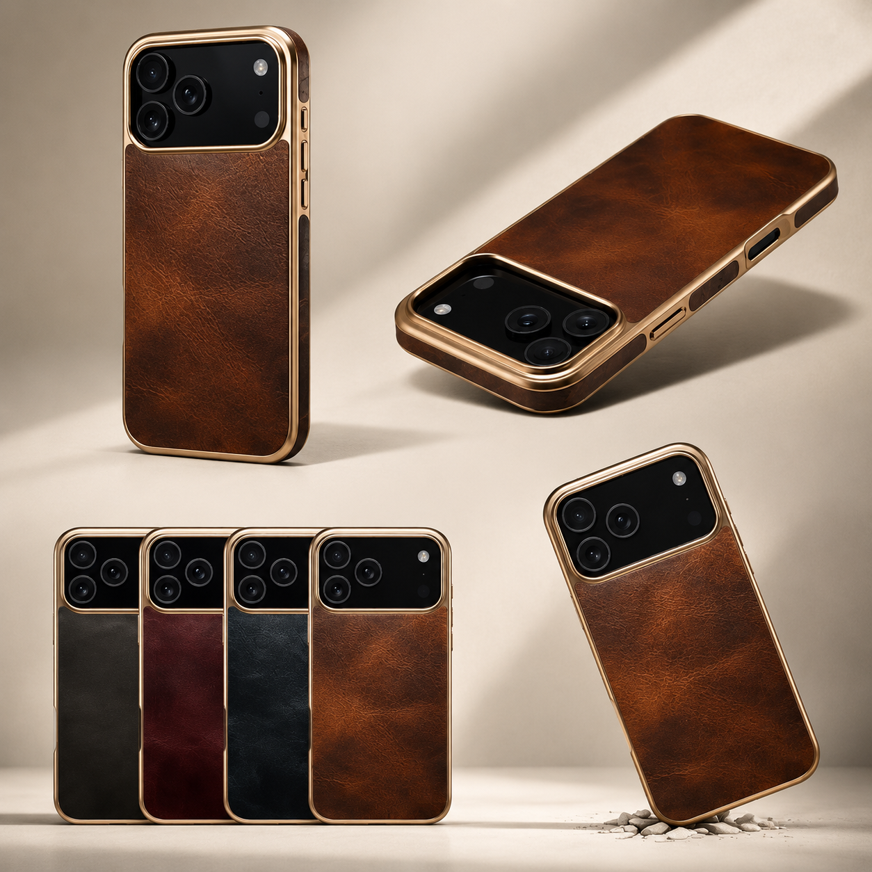 Premium iPhone Case Genuine Cowhide Leather Protective Cover Electroplated Frame Shockproof Non Slip Heat Resistant Scratch Resistant Slim Full Coverage