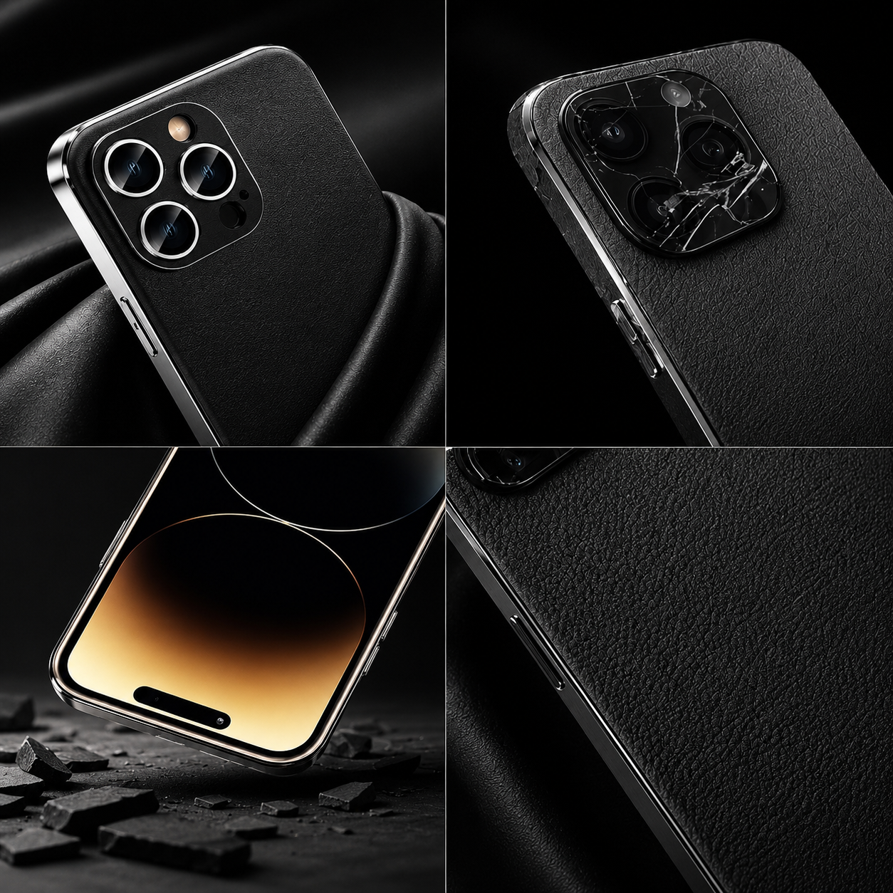 Premium iPhone Case Genuine Cowhide Leather Protective Cover Plated Metal Frame Full Camera Lens Protection Shockproof Slim Durable Wireless Charging Design