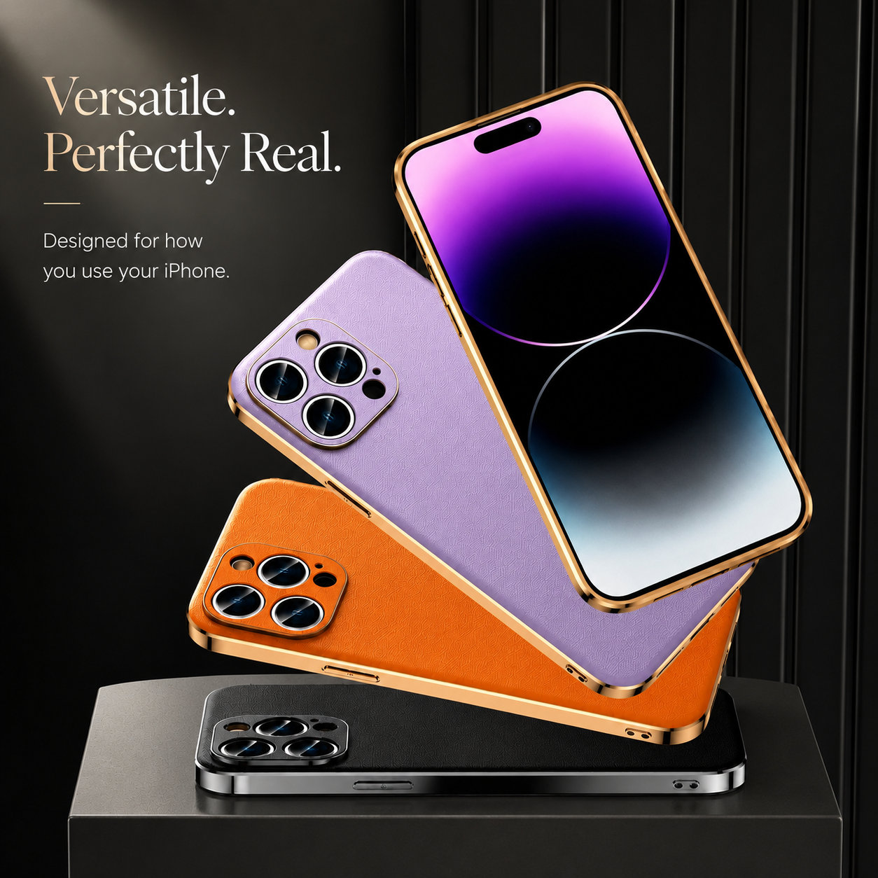 Premium iPhone Case Genuine Cowhide Leather Protective Cover Plated Metal Frame Full Camera Lens Protection Shockproof Slim Durable Wireless Charging Design