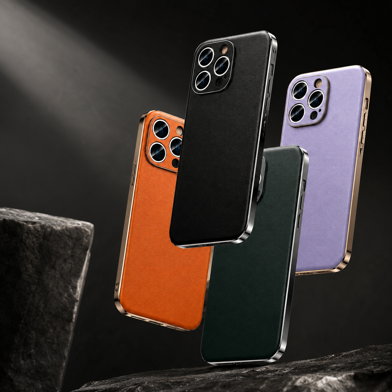 Premium iPhone Case Genuine Cowhide Leather Protective Cover Plated Metal Frame Full Camera Lens Protection Shockproof Slim Durable Wireless Charging Design