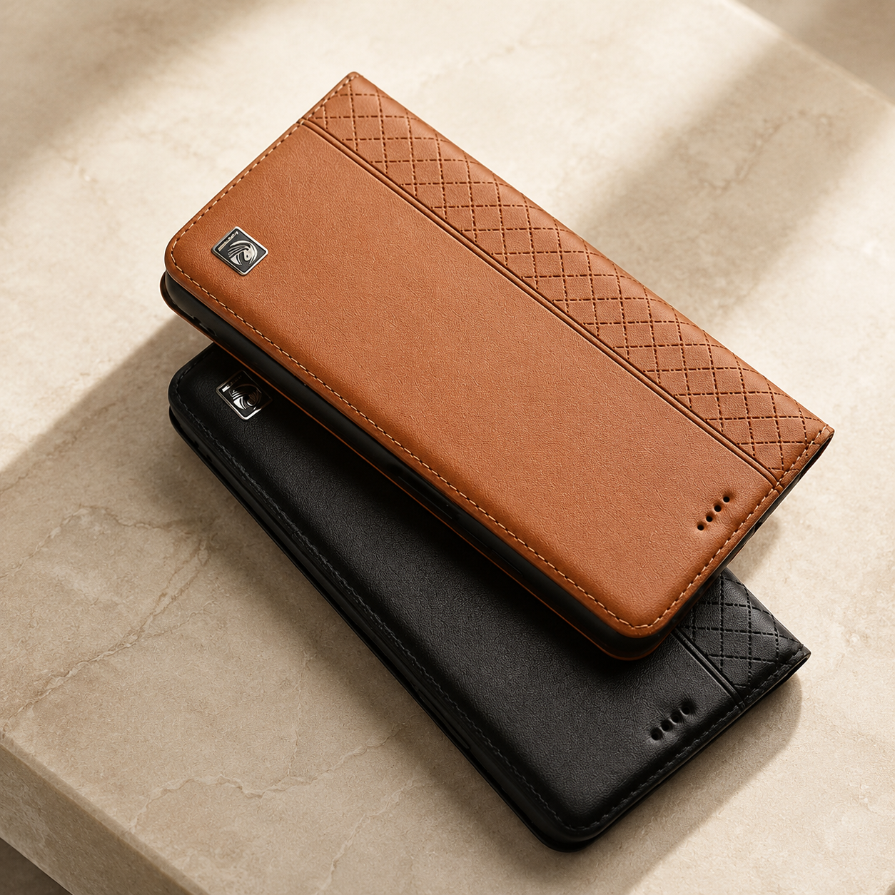 Premium iPhone Case Genuine Leather Flip Cover Card Holder Kickstand Magnetic Closure Shockproof Full Body Protective Design Slim Business Style