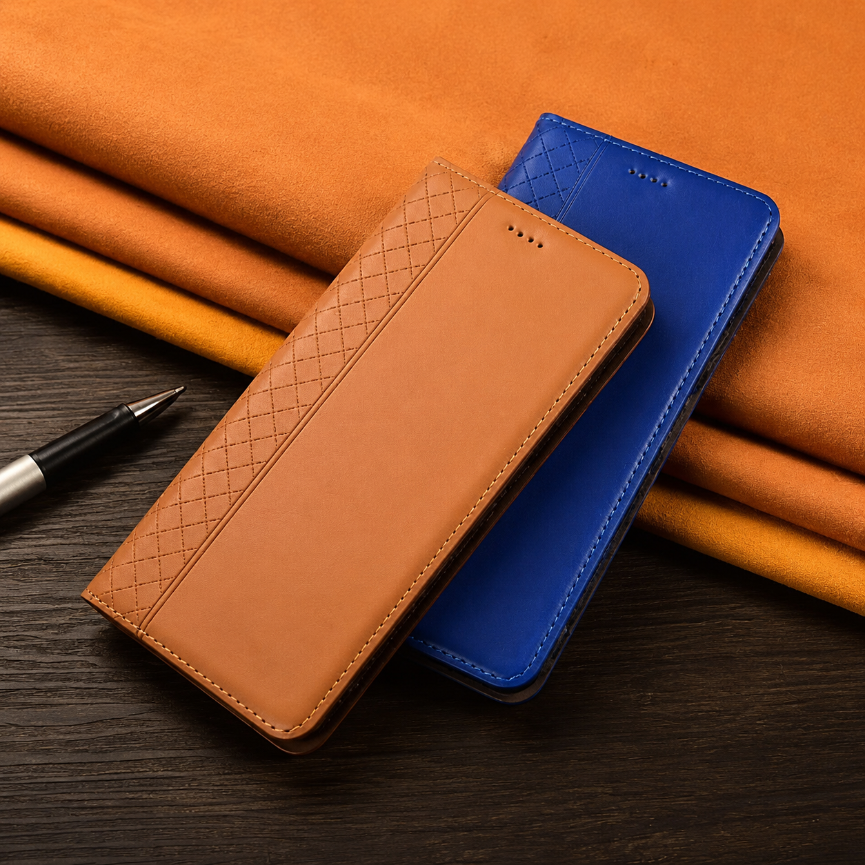 Premium iPhone Case Genuine Leather Flip Cover Card Holder Kickstand Magnetic Closure Shockproof Full Body Protective Design Slim Business Style