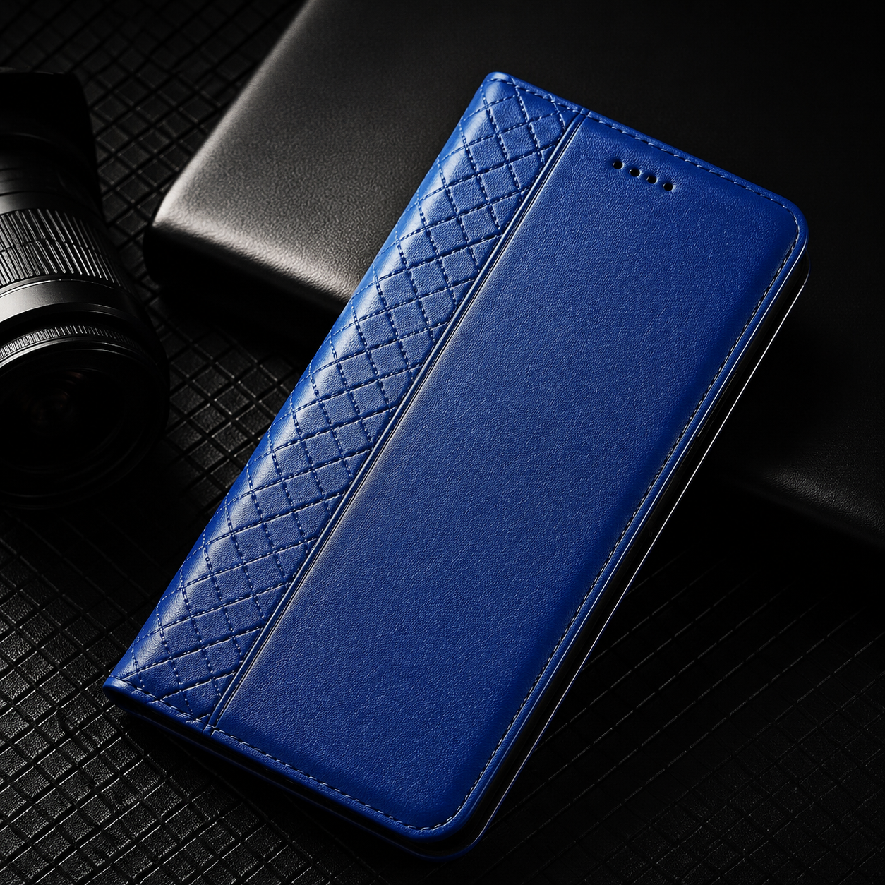 Premium iPhone Case Genuine Leather Flip Cover Card Holder Kickstand Magnetic Closure Shockproof Full Body Protective Design Slim Business Style