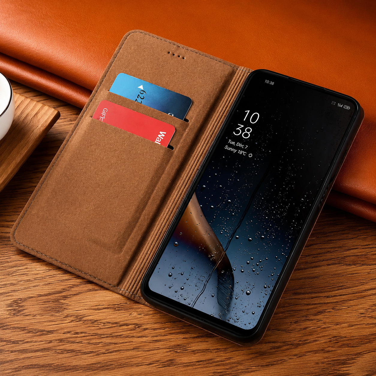 Premium iPhone Case Genuine Leather Flip Cover Card Holder Kickstand Magnetic Closure Shockproof Full Body Protective Design Slim Business Style