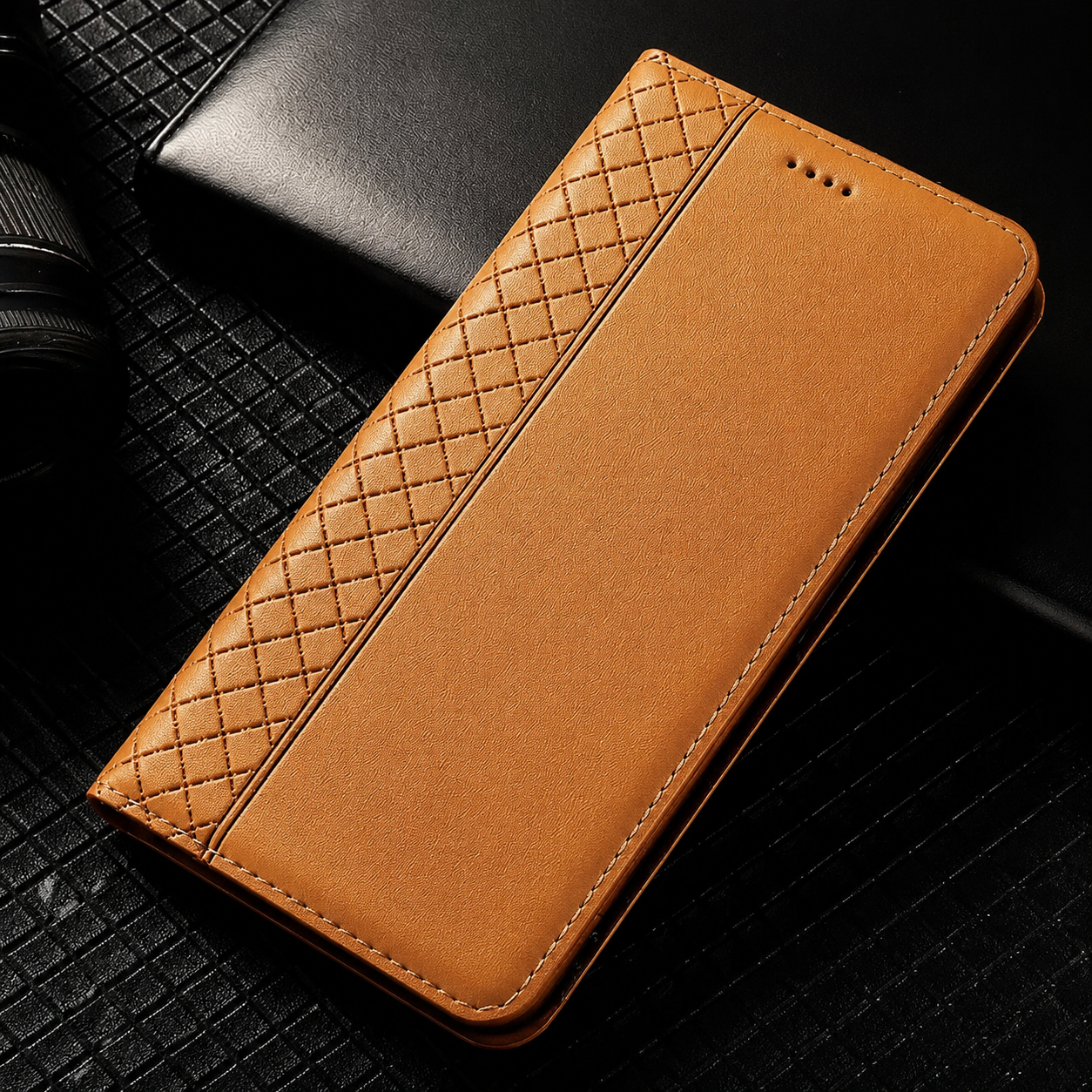 Premium iPhone Case Genuine Leather Flip Cover Card Holder Kickstand Magnetic Closure Shockproof Full Body Protective Design Slim Business Style