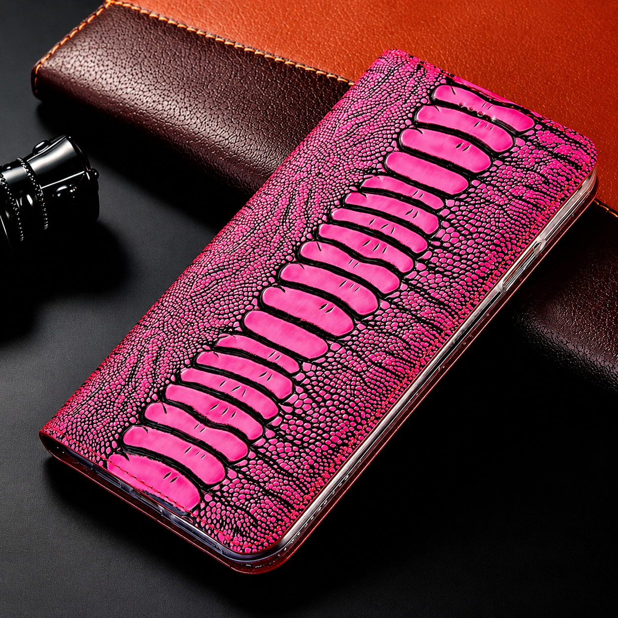Premium iPhone Case Genuine Leather Flip Wallet Cover Card Holder Stand Magnetic Closure Shockproof Protective Case Full Coverage Slim Design
