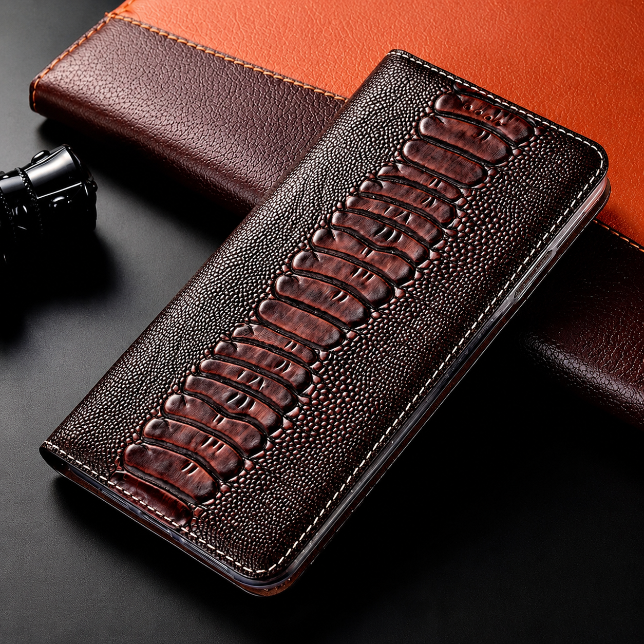 Premium iPhone Case Genuine Leather Flip Wallet Cover Card Holder Stand Magnetic Closure Shockproof Protective Case Full Coverage Slim Design