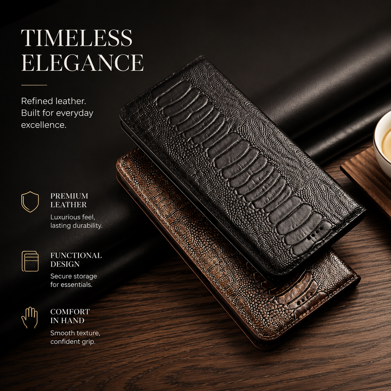 Premium iPhone Case Genuine Leather Flip Wallet Cover Card Holder Stand Magnetic Closure Shockproof Protective Case Full Coverage Slim Design