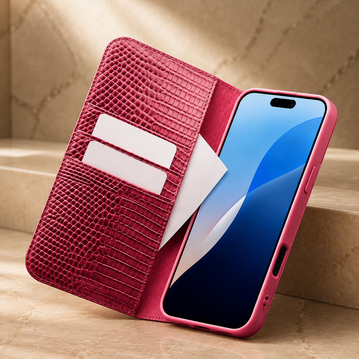 Premium iPhone Case Genuine Leather Flip Wallet Cover Cowhide Crocodile Grain Card Holder Stand Shockproof Protective Case Magnetic Closure Full Coverage