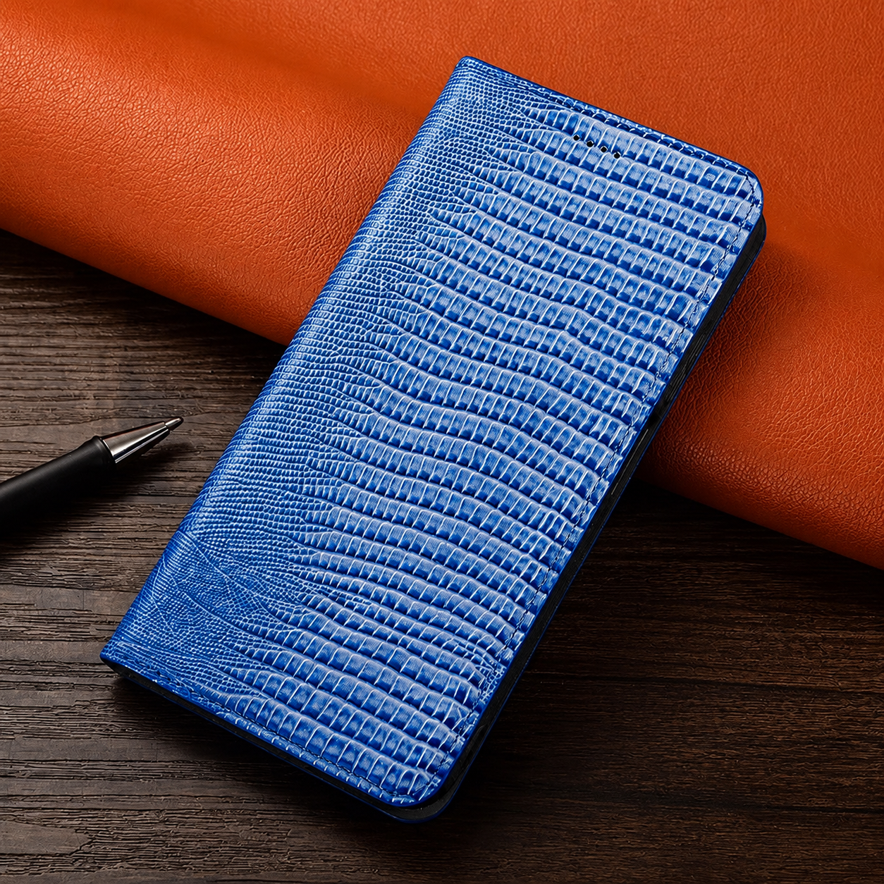 Premium iPhone Case Genuine Leather Flip Wallet Cover Cowhide Crocodile Grain Card Holder Stand Shockproof Protective Case Magnetic Closure Full Coverage