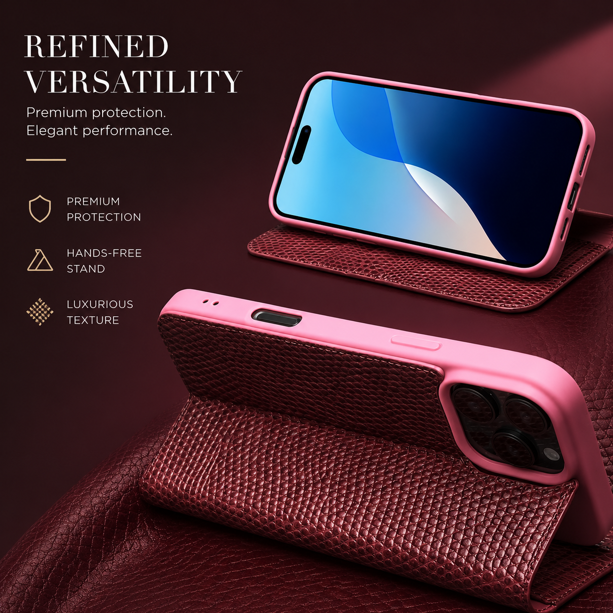 Premium iPhone Case Genuine Leather Flip Wallet Cover Cowhide Crocodile Grain Card Holder Stand Shockproof Protective Case Magnetic Closure Full Coverage