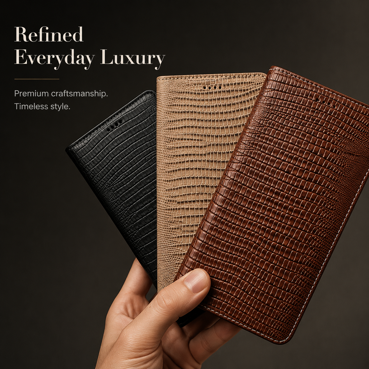 Premium iPhone Case Genuine Leather Flip Wallet Cover Cowhide Crocodile Grain Card Holder Stand Shockproof Protective Case Magnetic Closure Full Coverage