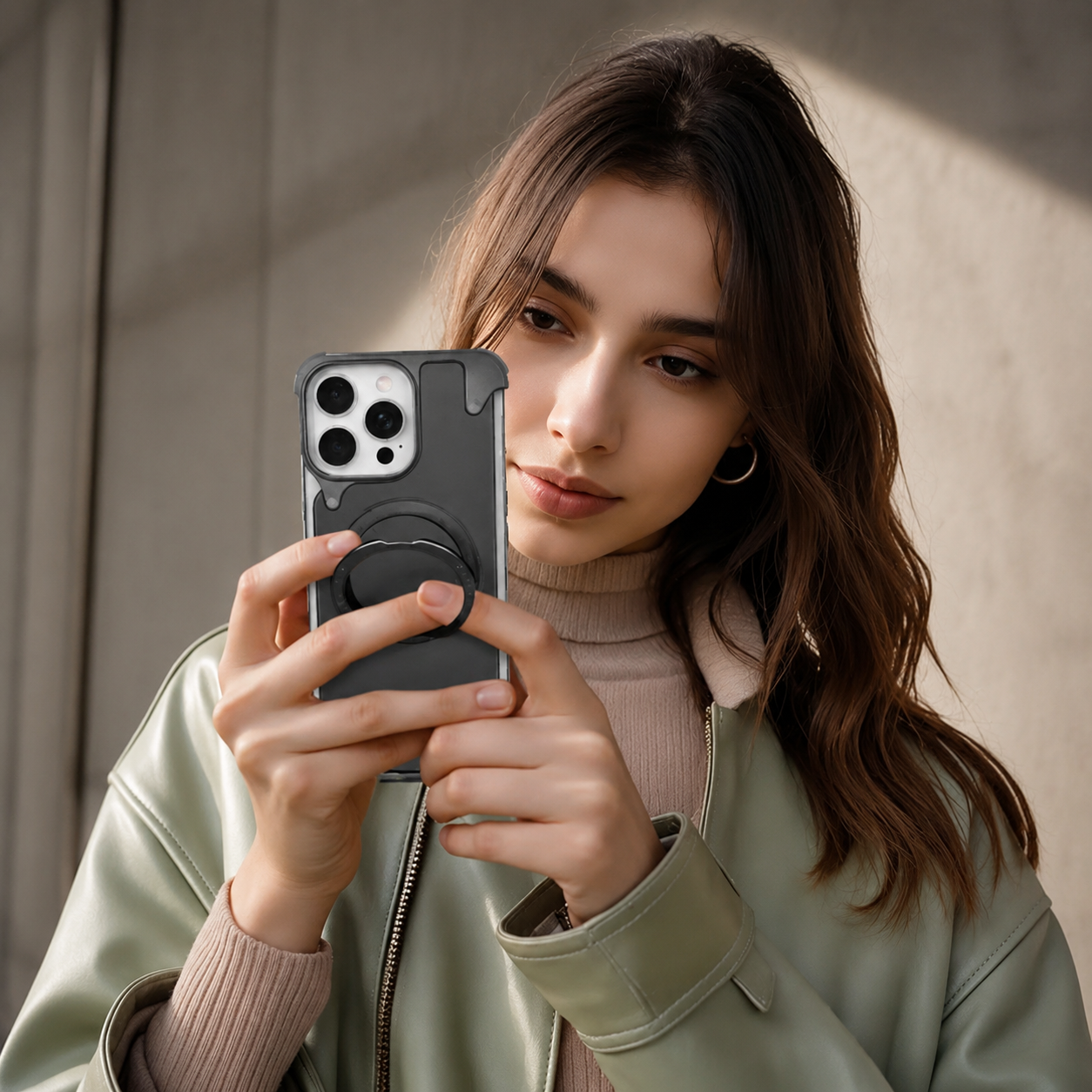 Premium iPhone Case Genuine Leather MagSafe Compatible Protective Cover Rotating Magnetic Stand Ring Shockproof Anti Drop Full Coverage