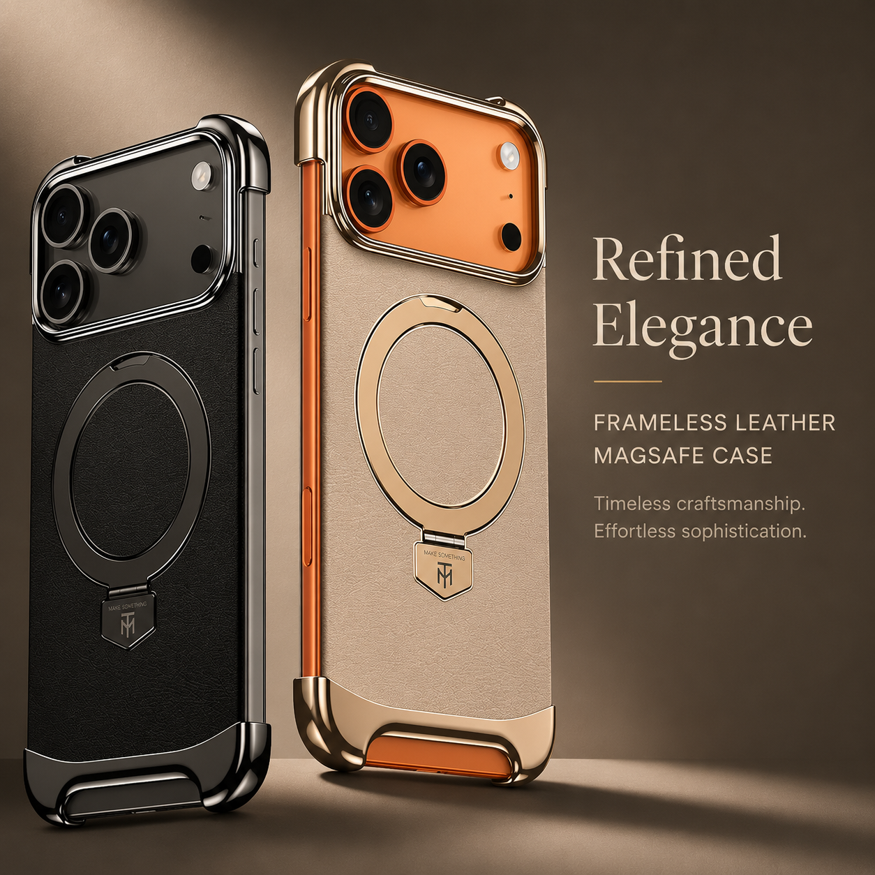 Premium iPhone Case Genuine Leather Magnetic Protective Cover Ultra Thin Frameless Metal Stand Shockproof Camera Lens Guard