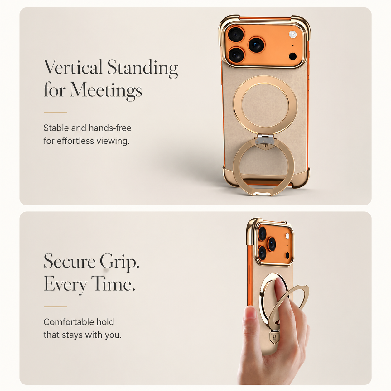 Premium iPhone Case Genuine Leather Magnetic Protective Cover Ultra Thin Frameless Metal Stand Shockproof Camera Lens Guard