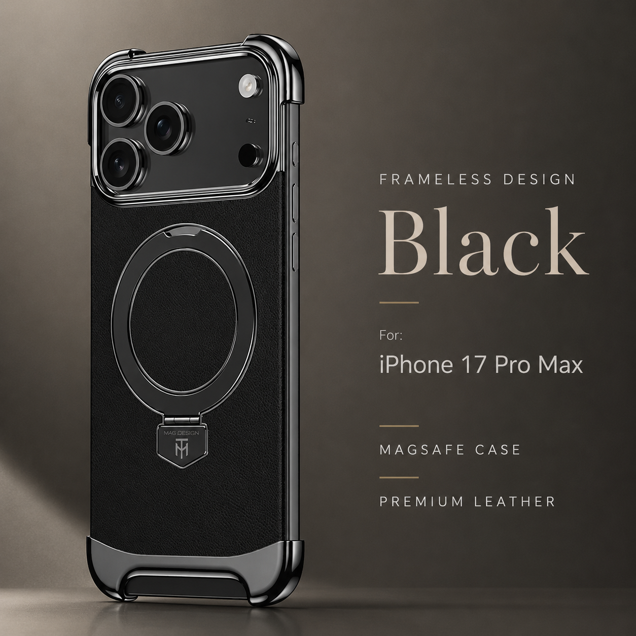 Premium iPhone Case Genuine Leather Magnetic Protective Cover Ultra Thin Frameless Metal Stand Shockproof Camera Lens Guard
