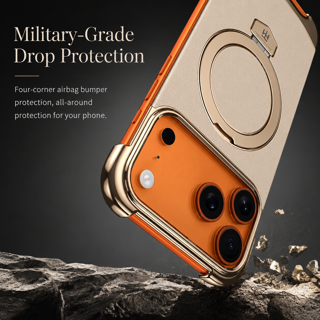 Premium iPhone Case Genuine Leather Magnetic Protective Cover Ultra Thin Frameless Metal Stand Shockproof Camera Lens Guard