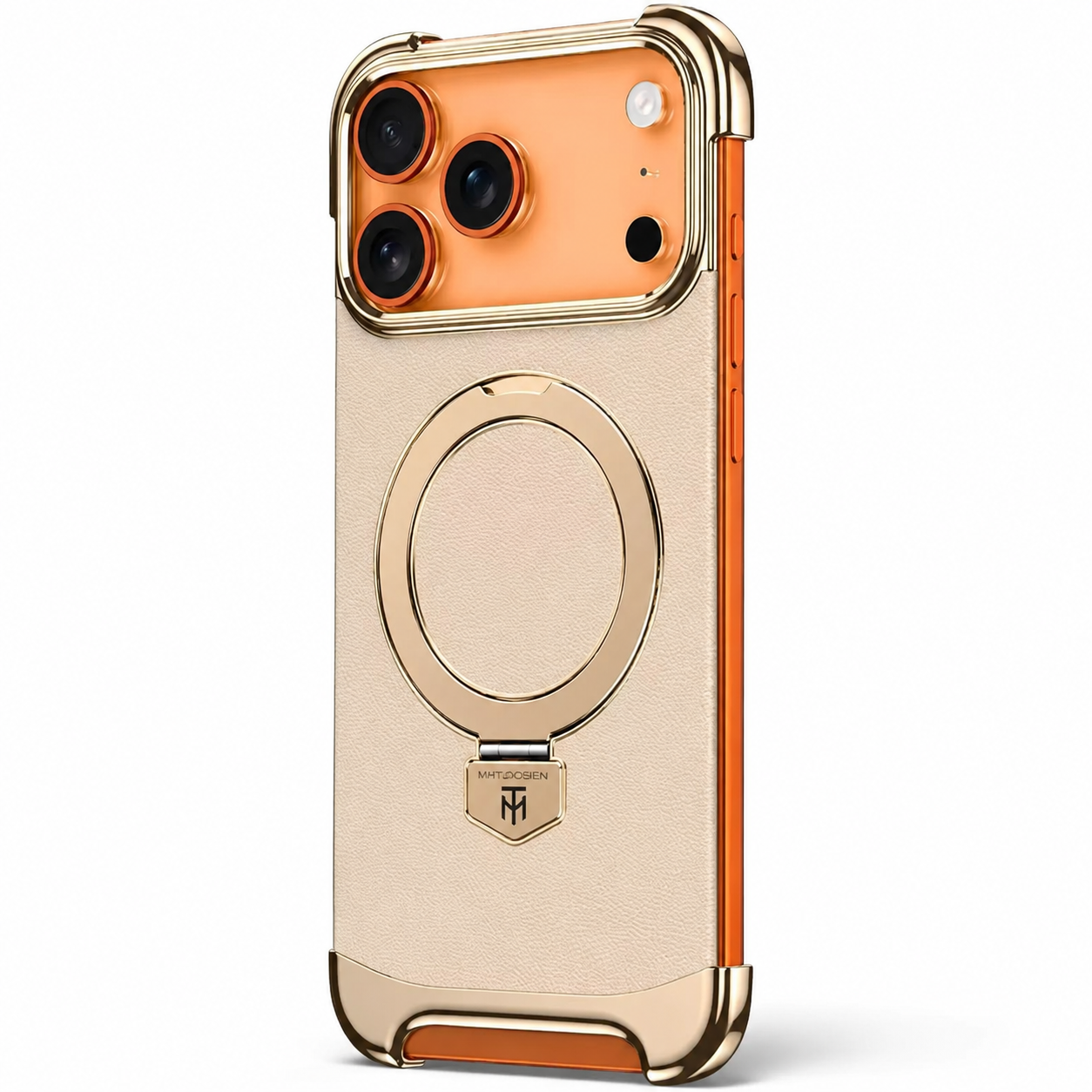 Premium iPhone Case Genuine Leather Magnetic Protective Cover Ultra Thin Frameless Metal Stand Shockproof Camera Lens Guard