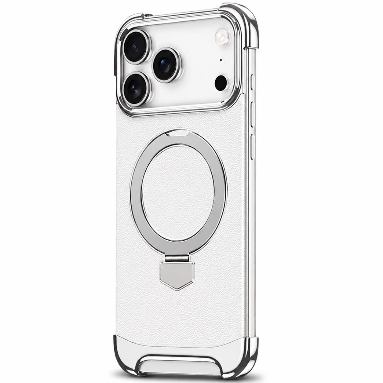 Premium iPhone Case Genuine Leather Magnetic Protective Cover Ultra Thin Frameless Metal Stand Shockproof Camera Lens Guard