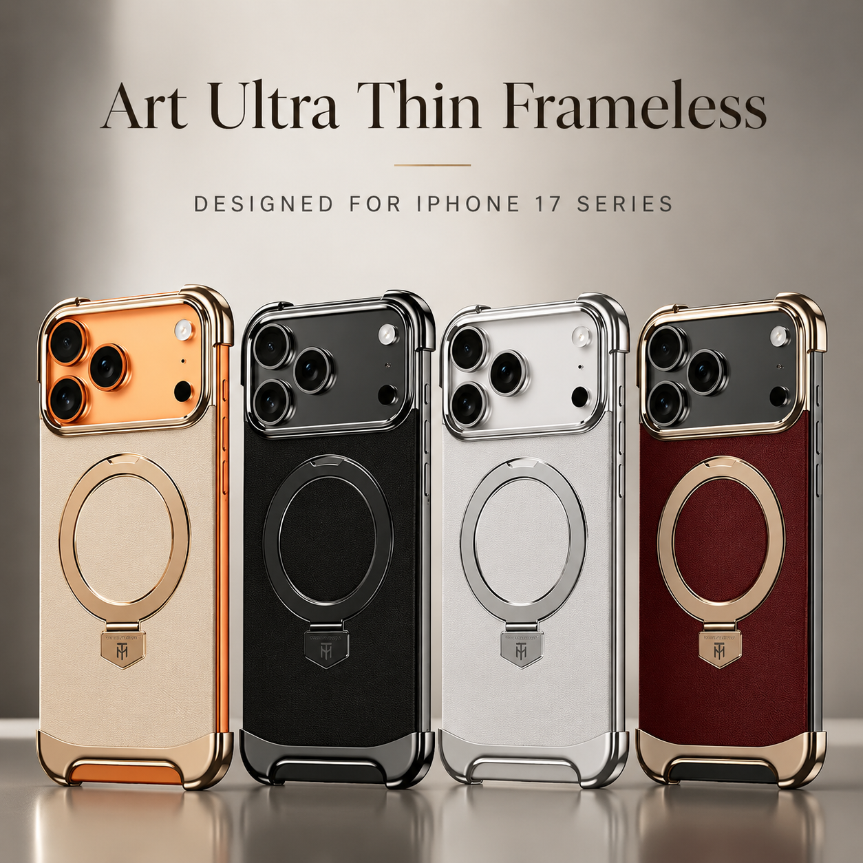Premium iPhone Case Genuine Leather Magnetic Protective Cover Ultra Thin Frameless Metal Stand Shockproof Camera Lens Guard