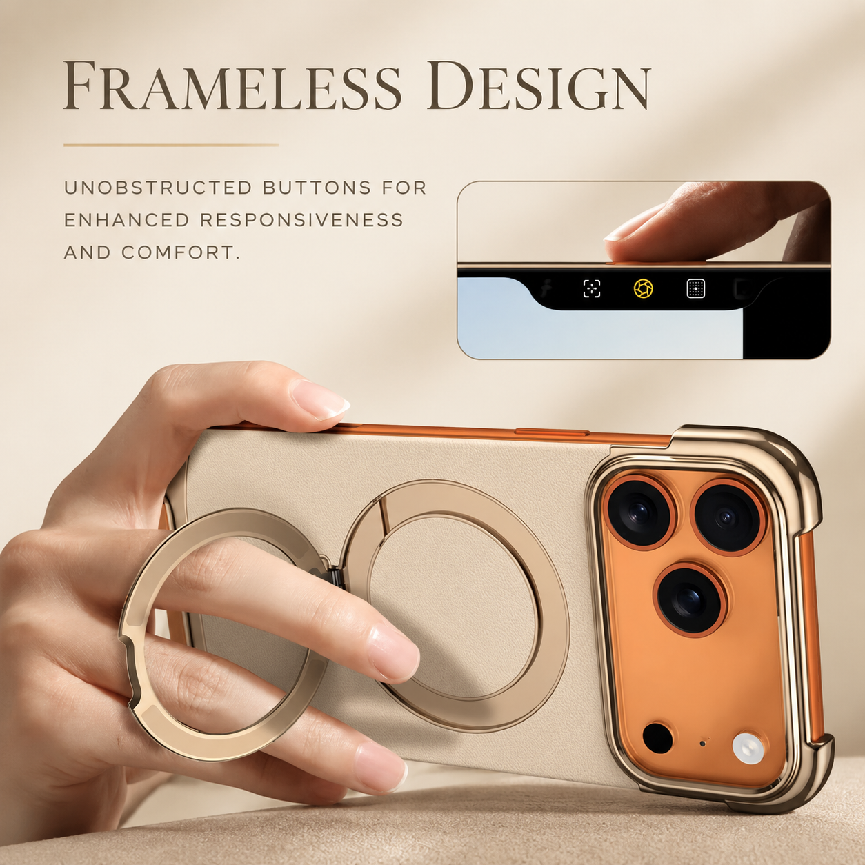 Premium iPhone Case Genuine Leather Magnetic Protective Cover Ultra Thin Frameless Metal Stand Shockproof Camera Lens Guard