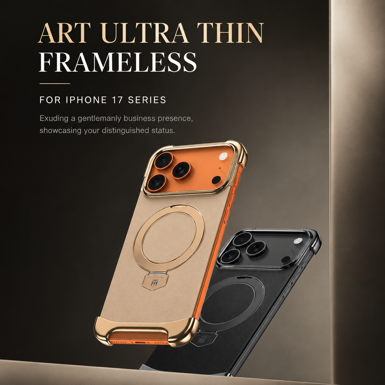 Premium iPhone Case Genuine Leather Magnetic Protective Cover Ultra Thin Frameless Metal Stand Shockproof Camera Lens Guard