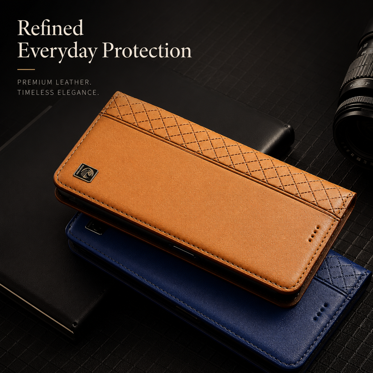Premium iPhone Case Genuine Nappa Leather Wallet Flip Cover Card Holder Magnetic Closure Stand Function Shockproof Protective Business Design