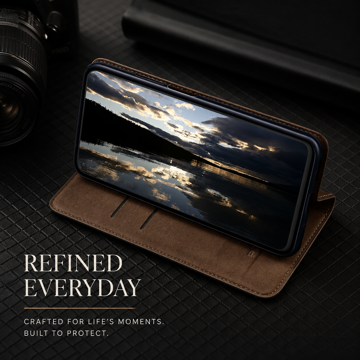 Premium iPhone Case Genuine Nappa Leather Wallet Flip Cover Card Holder Magnetic Closure Stand Function Shockproof Protective Business Design