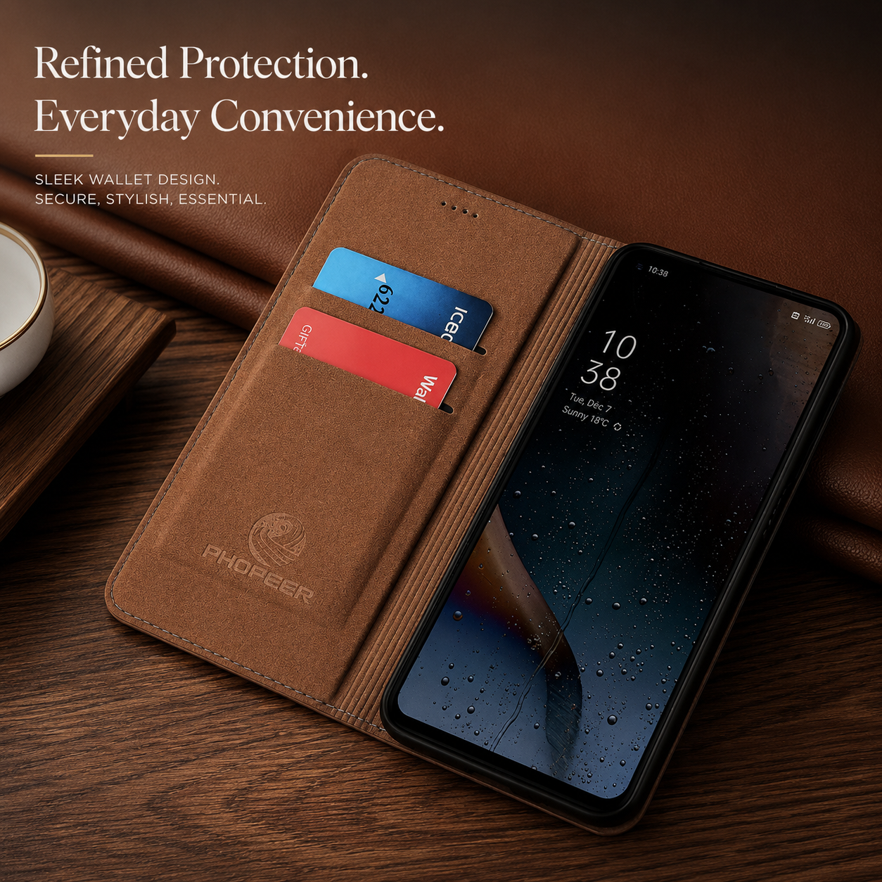 Premium iPhone Case Genuine Nappa Leather Wallet Flip Cover Card Holder Magnetic Closure Stand Function Shockproof Protective Business Design