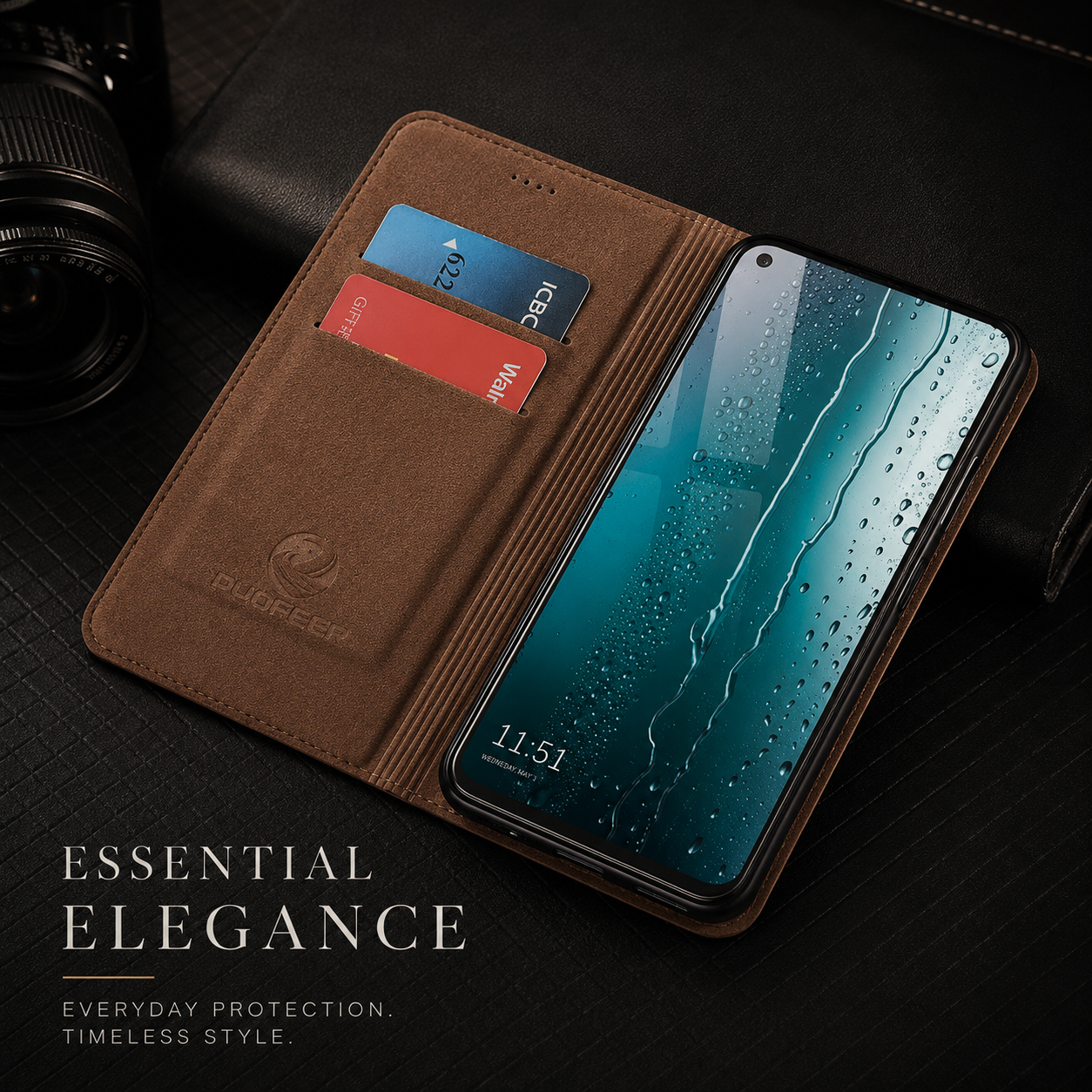 Premium iPhone Case Genuine Nappa Leather Wallet Flip Cover Card Holder Magnetic Closure Stand Function Shockproof Protective Business Design
