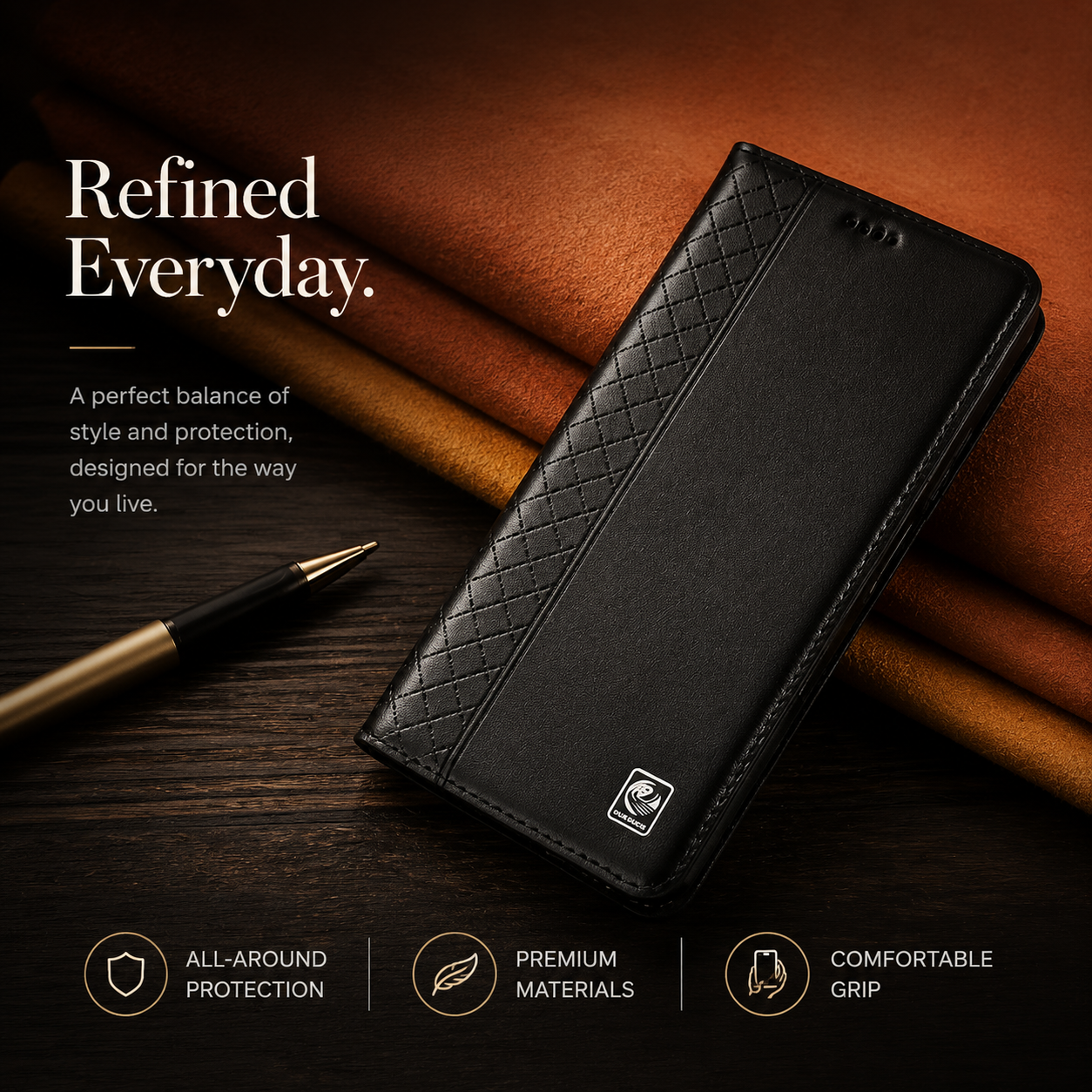 Premium iPhone Case Genuine Nappa Leather Wallet Flip Cover Card Holder Magnetic Closure Stand Function Shockproof Protective Business Design