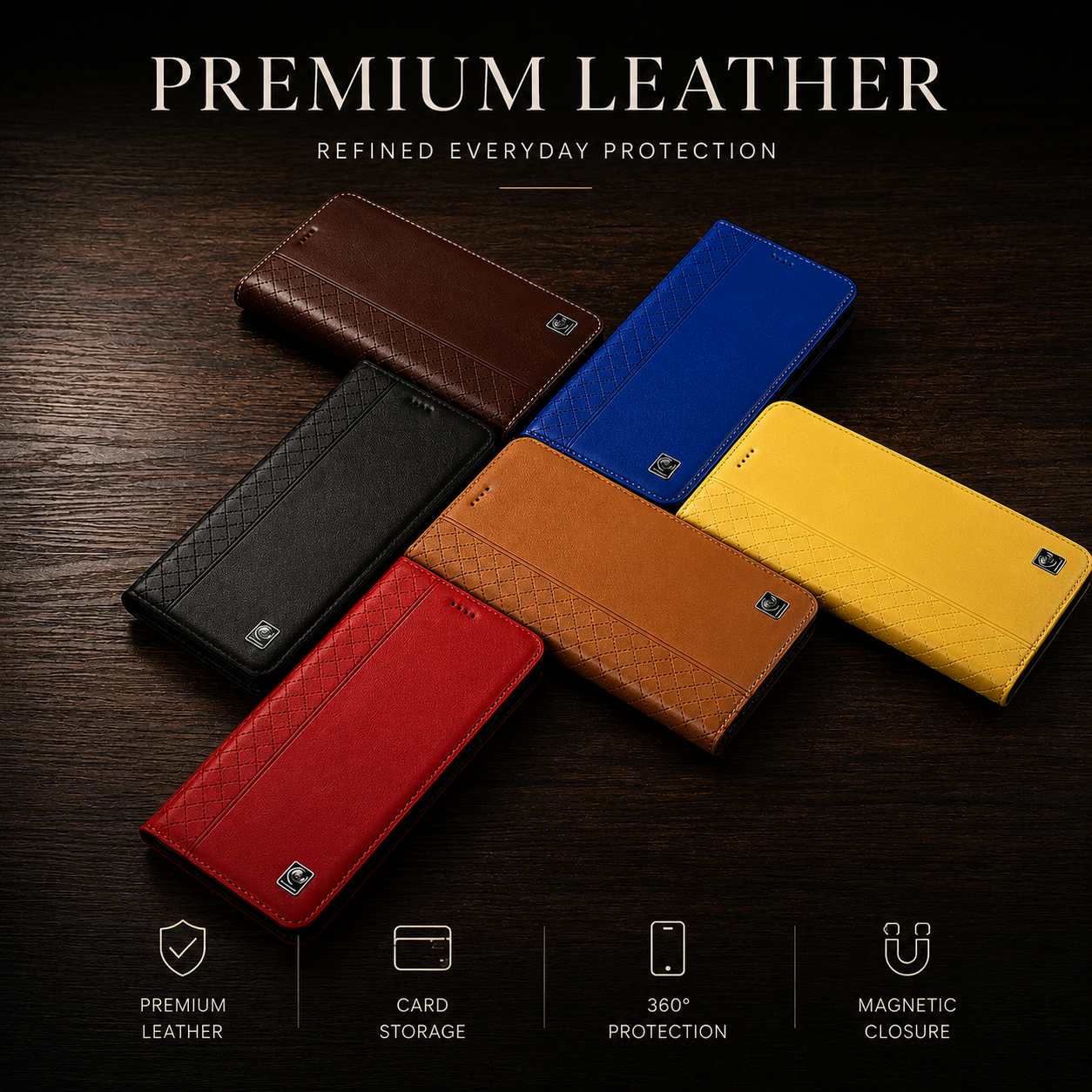 Premium iPhone Case Genuine Nappa Leather Wallet Flip Protective Cover Card Holder Magnetic Closure Kickstand Shockproof Full Body Business Design
