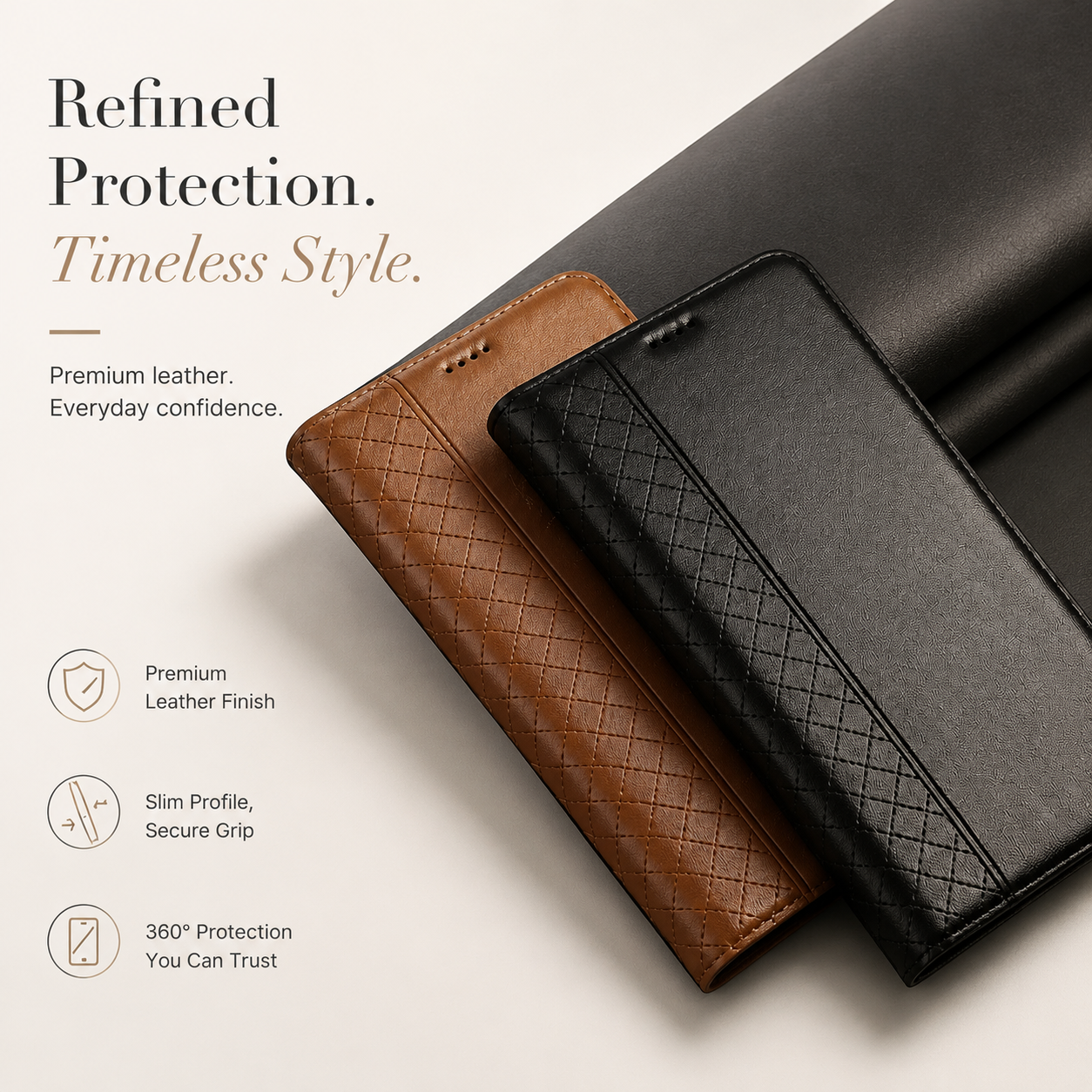 Premium iPhone Case Genuine Nappa Leather Wallet Flip Protective Cover Card Holder Magnetic Closure Kickstand Shockproof Full Body Business Design