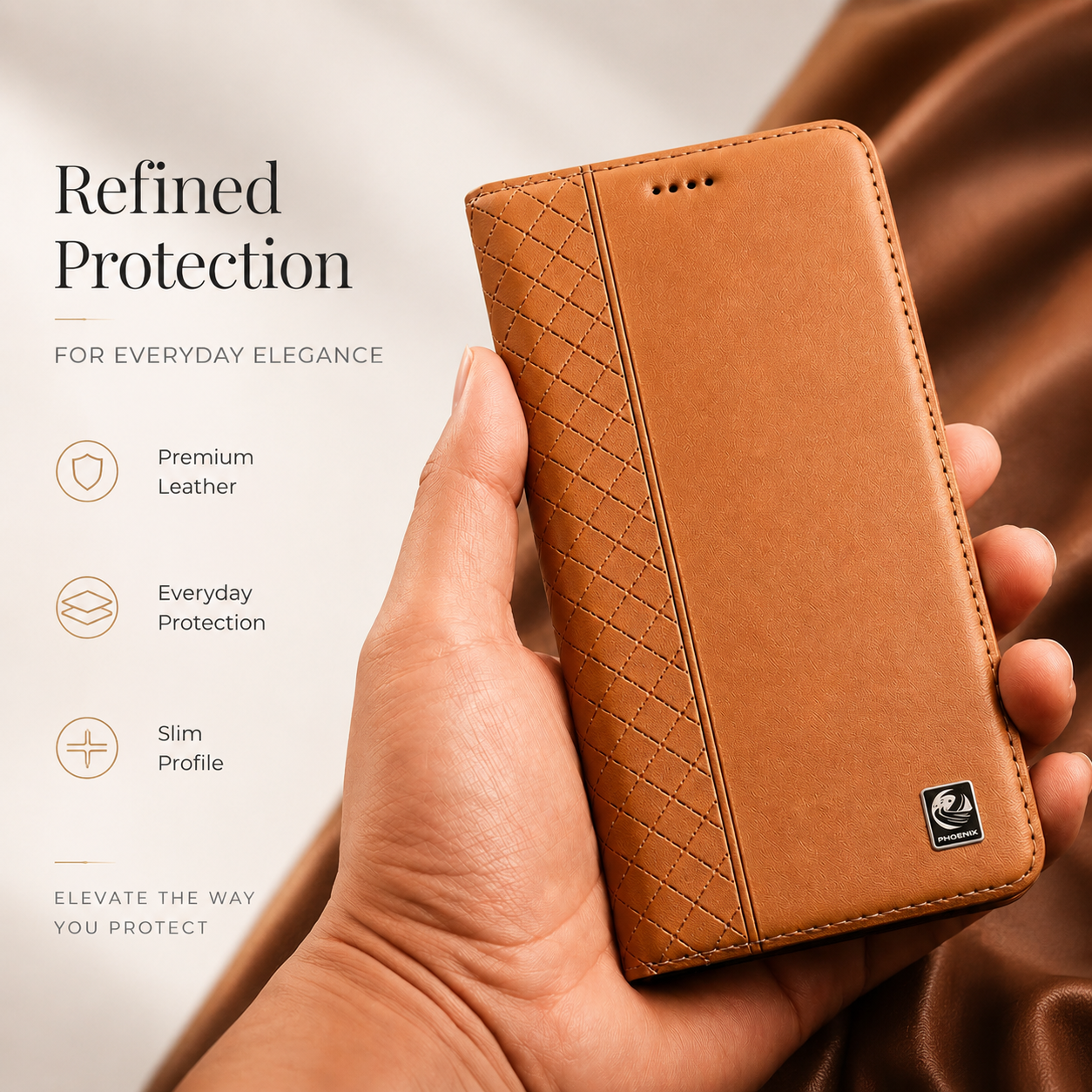 Premium iPhone Case Genuine Nappa Leather Wallet Flip Protective Cover Card Holder Magnetic Closure Kickstand Shockproof Full Body Business Design