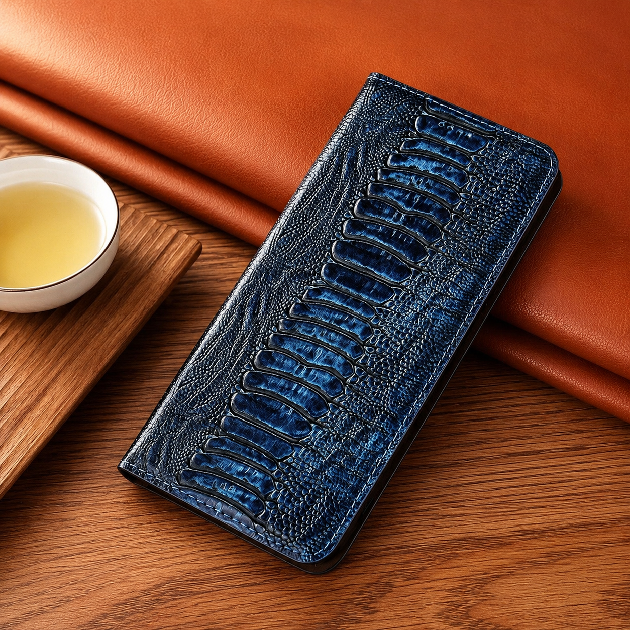 Premium iPhone Case Genuine Ostrich Leather Wallet Cover Camera Lens Protection Magnetic Card Holder Kickstand Anti Scratch Full Coverage