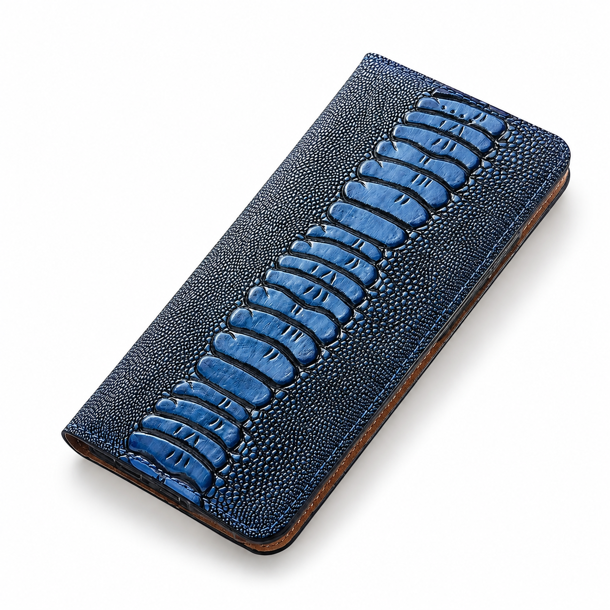 Premium iPhone Case Genuine Ostrich Leather Wallet Cover Camera Lens Protection Magnetic Card Holder Kickstand Anti Scratch Full Coverage