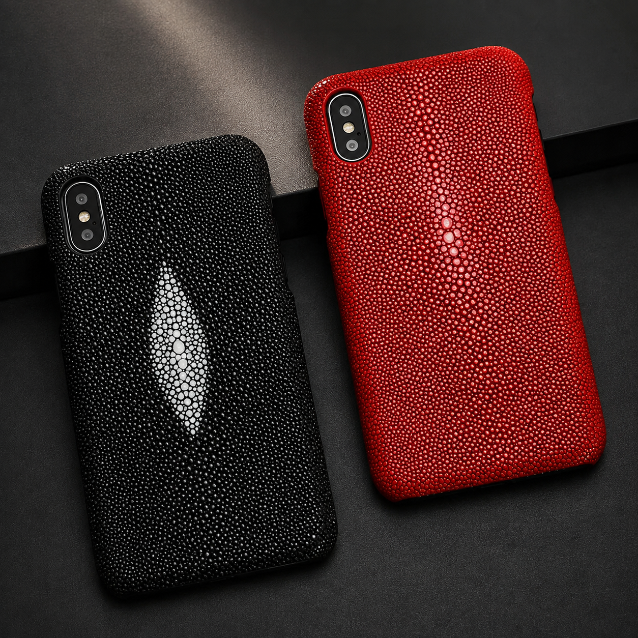 Premium iPhone Case Genuine Stingray Leather Shockproof Cover Camera Lens Protection Anti Fingerprint Dustproof Lightweight Half Wrapped Protective Design