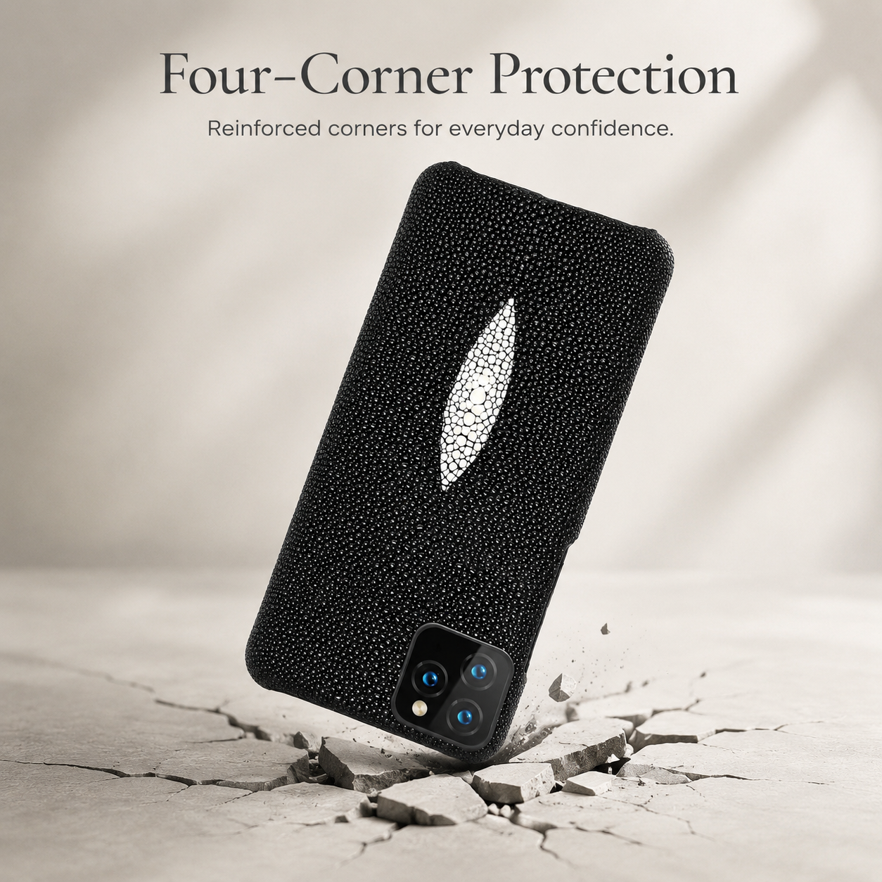 Premium iPhone Case Genuine Stingray Leather Shockproof Cover Camera Lens Protection Anti Fingerprint Dustproof Lightweight Half Wrapped Protective Design