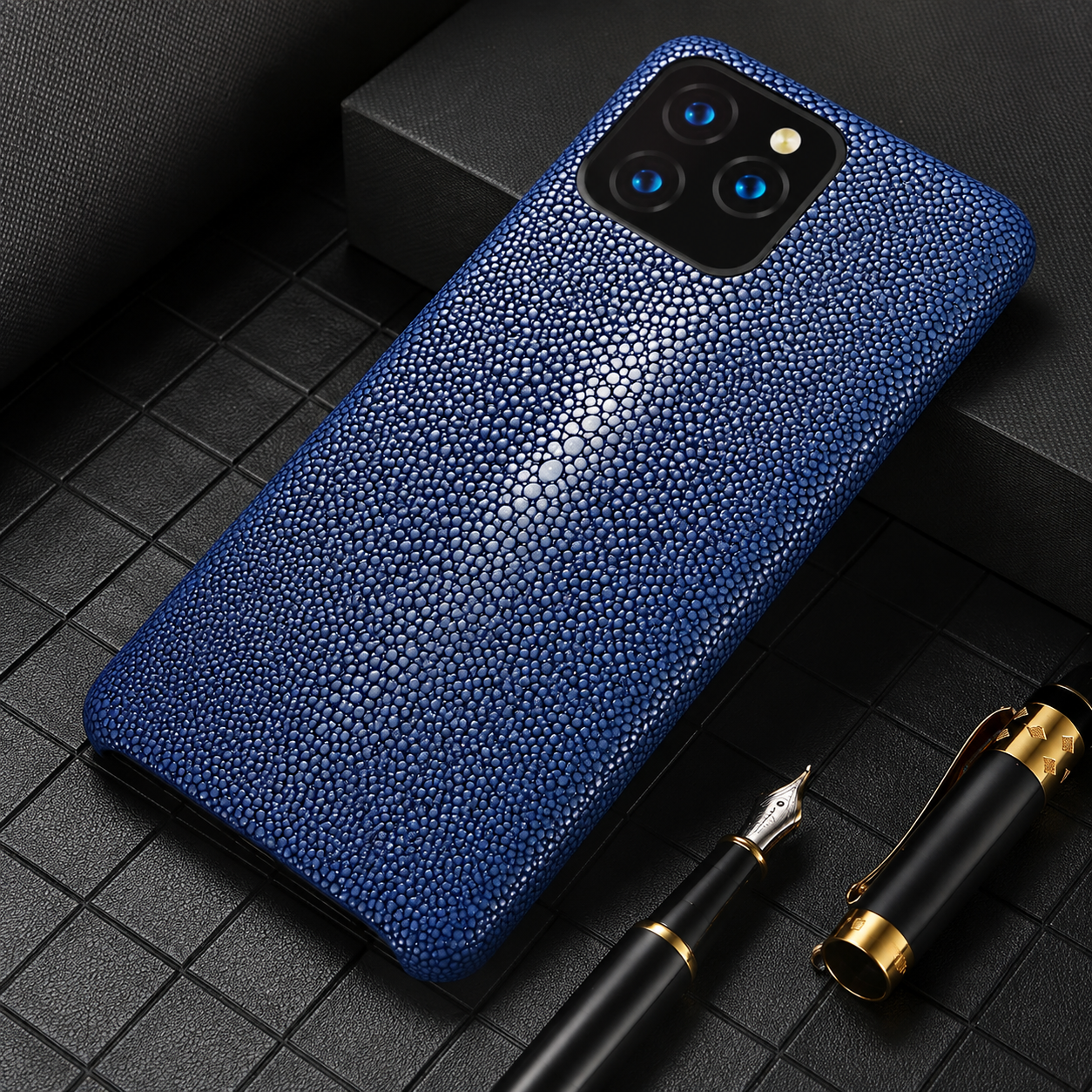 Premium iPhone Case Genuine Stingray Leather Shockproof Cover Camera Lens Protection Anti Fingerprint Dustproof Lightweight Half Wrapped Protective Design