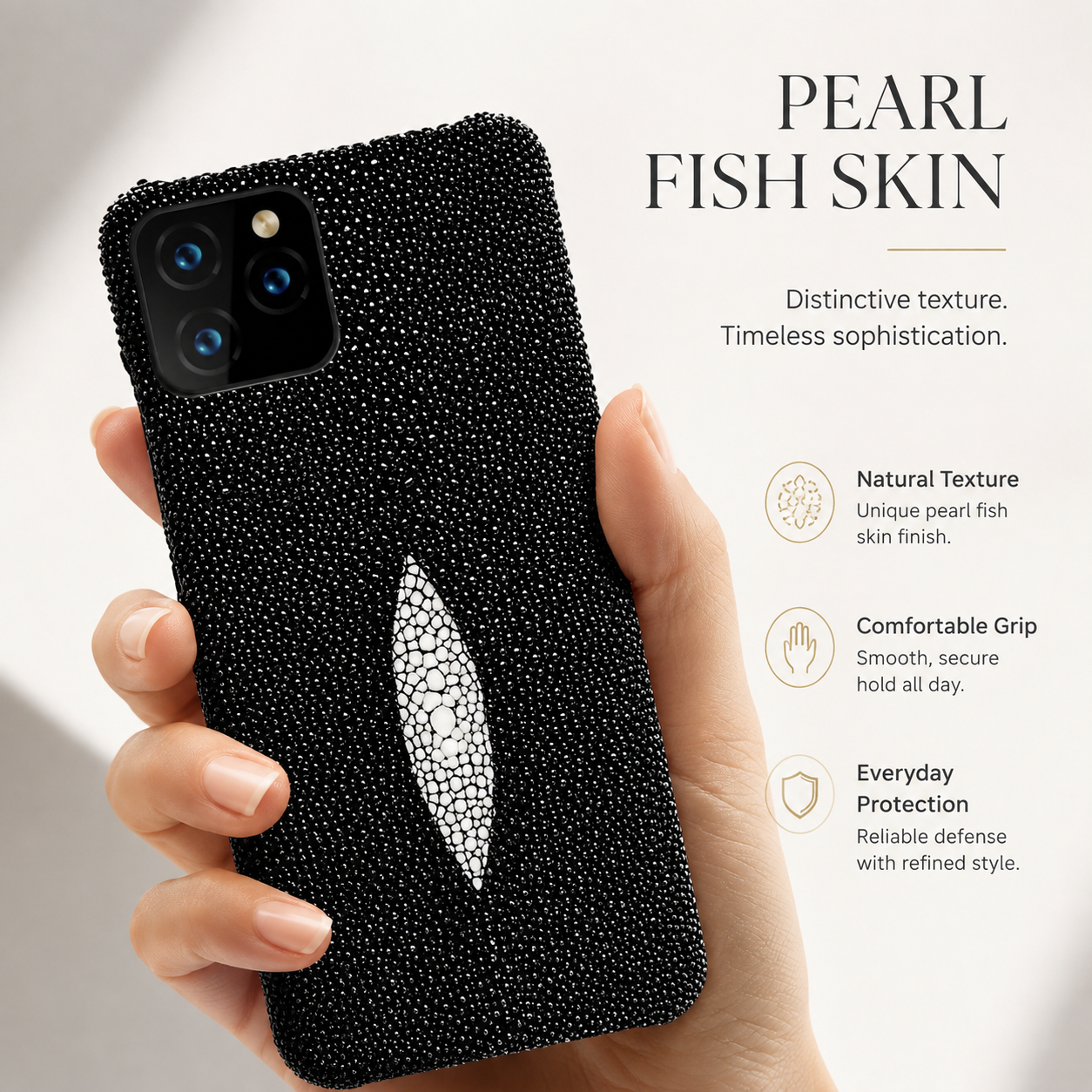 Premium iPhone Case Genuine Stingray Leather Shockproof Cover Camera Lens Protection Anti Fingerprint Dustproof Lightweight Half Wrapped Protective Design